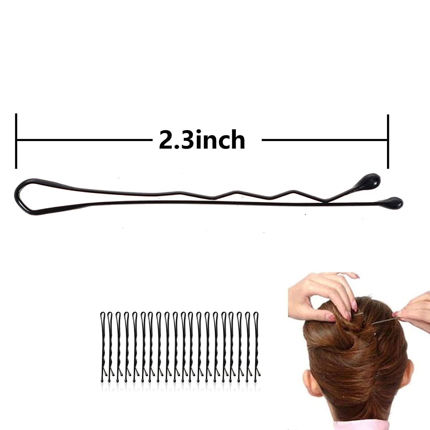 50 PCS Black Bobby Pins for Hair - Bulk Crimped Hairpins for Styling