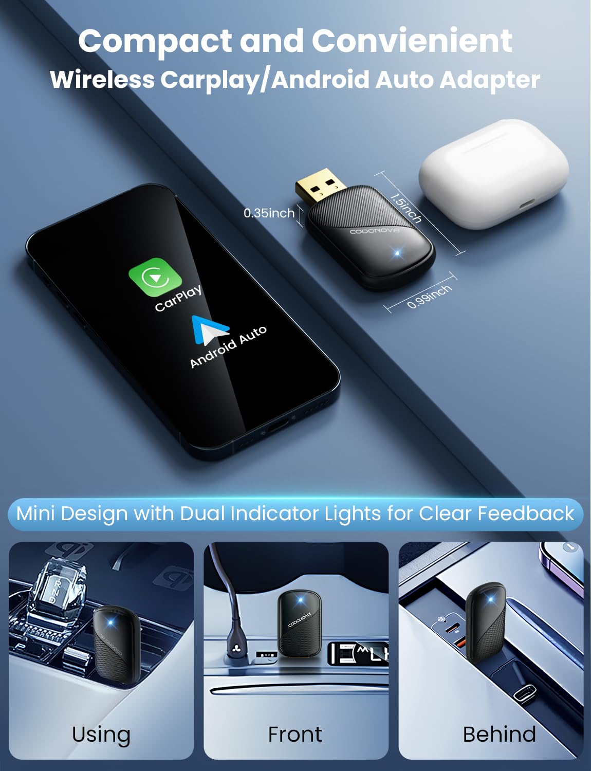 Wireless CarPlay & Android Auto Adapter - Fast Connection, Zero Latency for Cars 2016+ | Compatible with iPhone 6+/Android 10+ (USB-A/Type-C) | Perfect for Commuting, Road Trips & Hands-Free Driving - Black