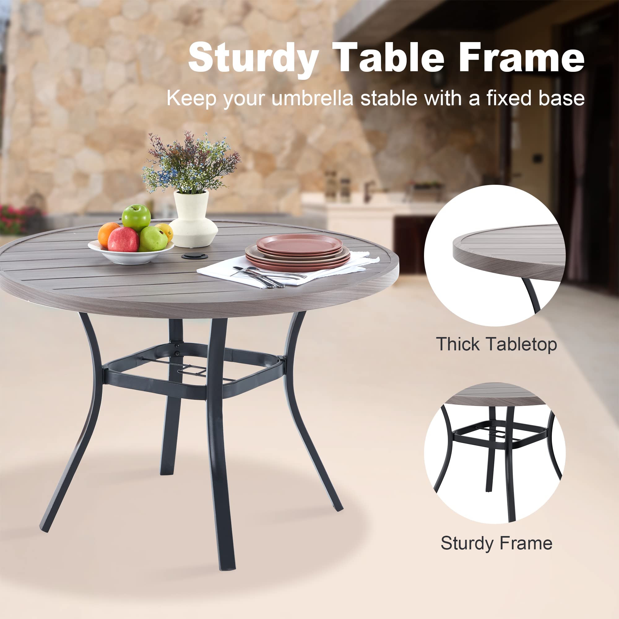 VICLLAX 41 Inch Round Outdoor Dining Table with Umbrella Hole - Weather-Resistant Metal Patio Table for Garden, Lawn, Balcony, Deck (Grey) | Perfect for Backyard BBQs, Poolside Gatherings & Outdoor Entertaining