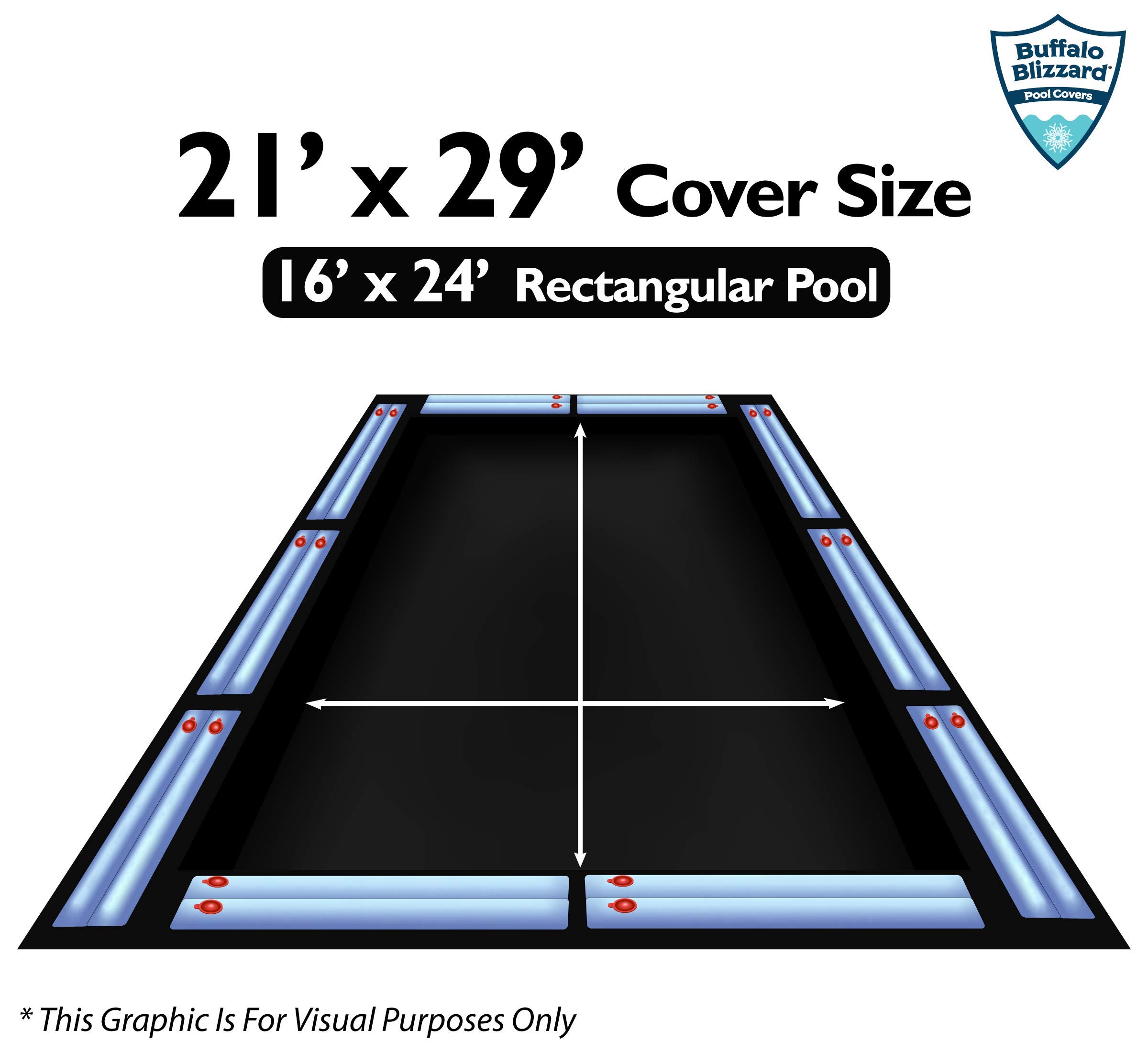 Buffalo Blizzard Deluxe Winter Pool Cover with Water Bags Kit - 16x24 ft Rectangle In-Ground Swimming Pool Cover | Heavy Duty Blue/Black Design | Includes 5 ft Overlap (Fits 21x29 ft) | Perfect for Winter Protection & Snow Load Resistance