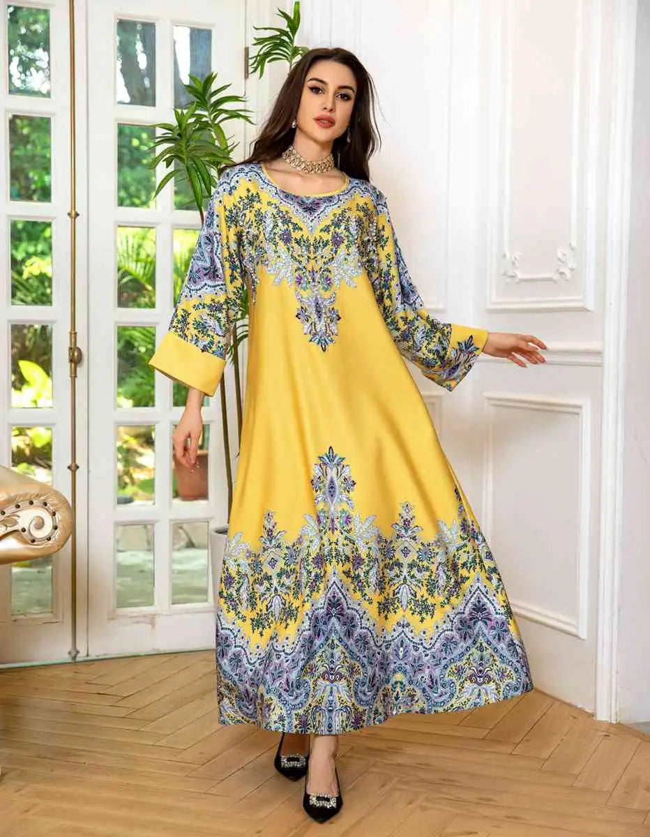 Hotfix Rhinestone Eid Caftan Dress for Women - Elegant Kaftan Jalabiya for Parties, Weddings & Special Occasions