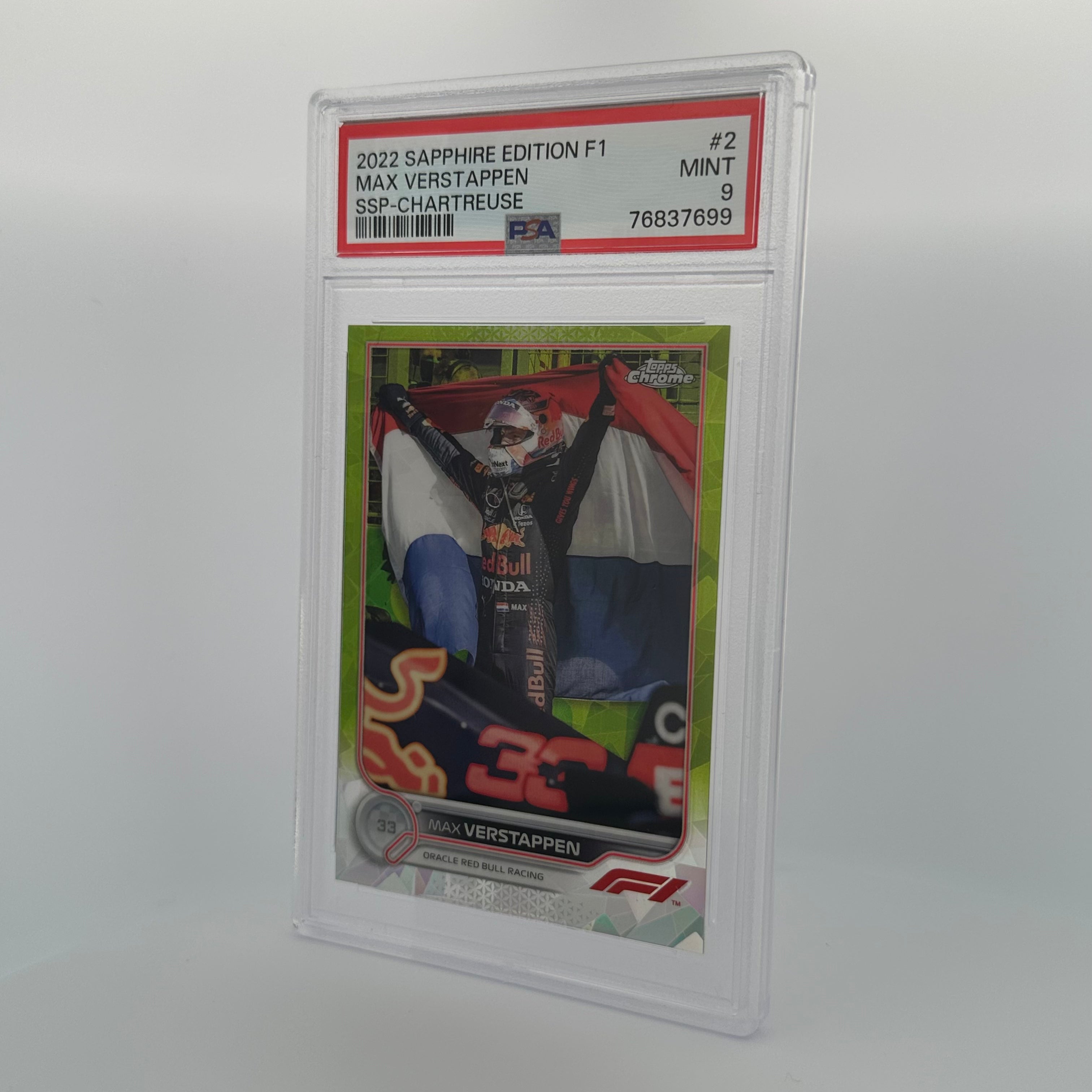 PSA 9 199 Max Verstappen #2 Sapphire Edition SSP Chartreuse - Rare Collectible Trading Card for F1 Fans & Sports Memorabilia Enthusiasts