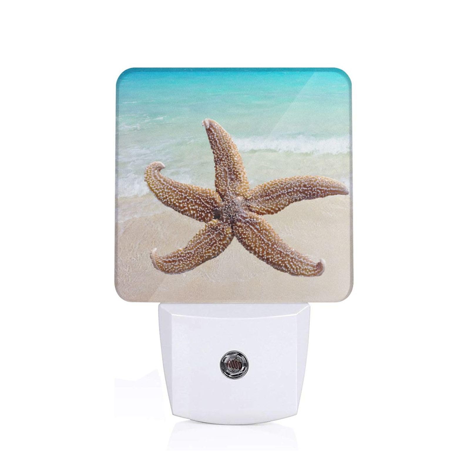 Tropical Beach Waves Sand Starfish LED Night Light with Dusk to Dawn Sensor - Wall Plug-in Ocean Decor for Bedroom, Nursery, Bathroom & Living Room | Perfect for Kids Rooms, Coastal Home Decor & Relaxing Nighttime Ambiance