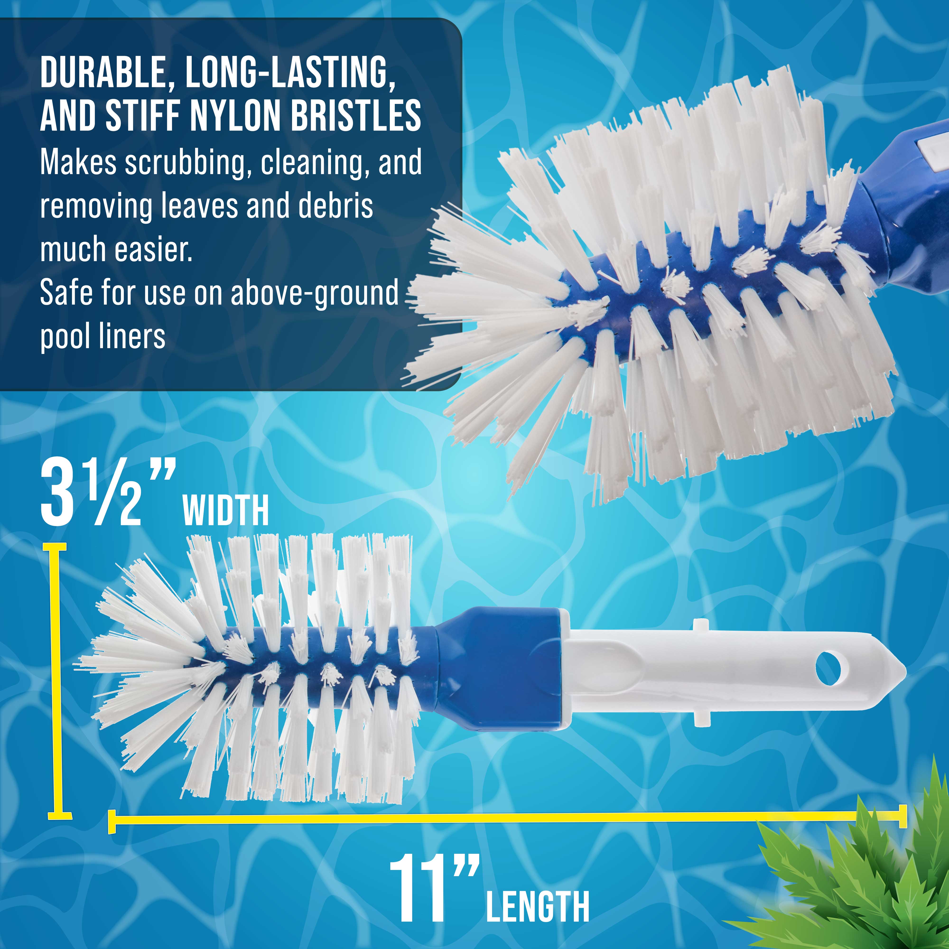 **Heavy-Duty Round Pool Brush with Pole Handle - Strong Nylon Bristles for Cleaning Corners, Steps, Spa Jets - Ideal for In-Ground & Above-Ground Pools - Perfect for Removing Algae, Debris & Dirt**
