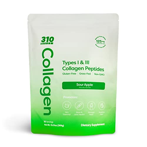 310 Nutrition Collagen Peptides Protein Powder - Keto Friendly Multi Collagen Supplement with Vitamins C, D & E - Sour Apple Flavor (30 Servings) for Skin, Hair & Joint Support - Perfect for Smoothies & Post-Workout Recovery