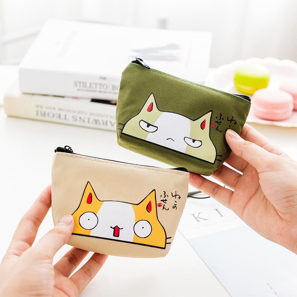 Oyachic 4-Pack Cute Cat Coin Purse Set - Vintage Canvas Zipper Wallets for Women, Mini Clutch Bag with Clasp Closure - Perfect for Christmas Gifts, Birthday Presents & Everyday Use (Change Pouch, Small Essentials Organizer)