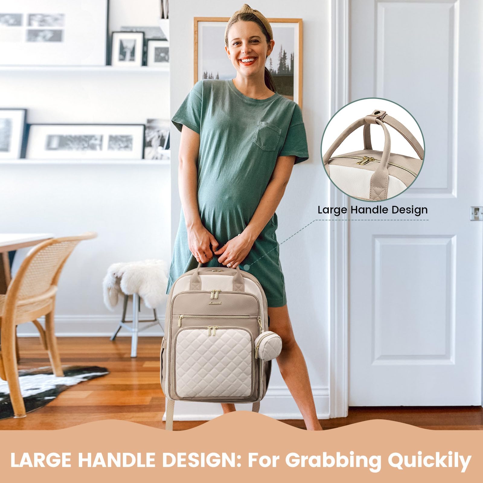 LOVEVOOK Waterproof Baby Diaper Backpack with USB Charging Port - Large Capacity Diaper Bag Fits 15.6 Inch Laptop - Perfect for Travel, Daycare & Parenting Essentials (Apricot)