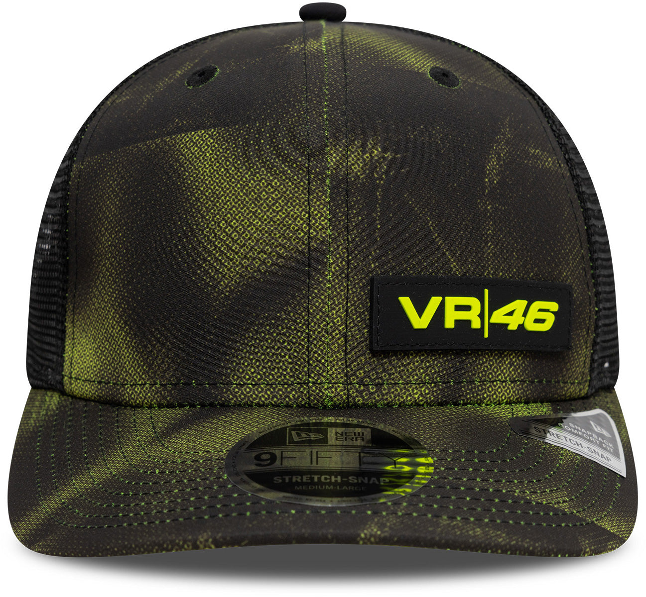 VR46 New Era 9Fifty Snapback Cap - Halftone All Over Print Adjustable Hat for Men - Perfect for Motorcycle Racing Fans, Streetwear Fashion & Casual Outfits