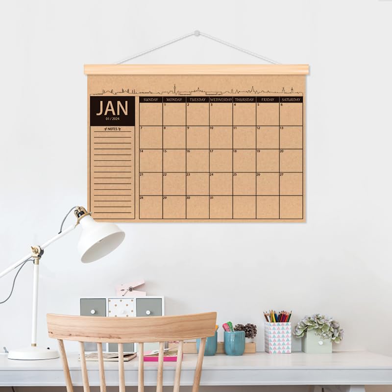 2025-2026 Rustic Wooden Wall Calendar - 18 Month Planner with Kraft Paper & Scroll Frame (16x12 inches) - Perfect for Home Office, Kitchen, or Gift