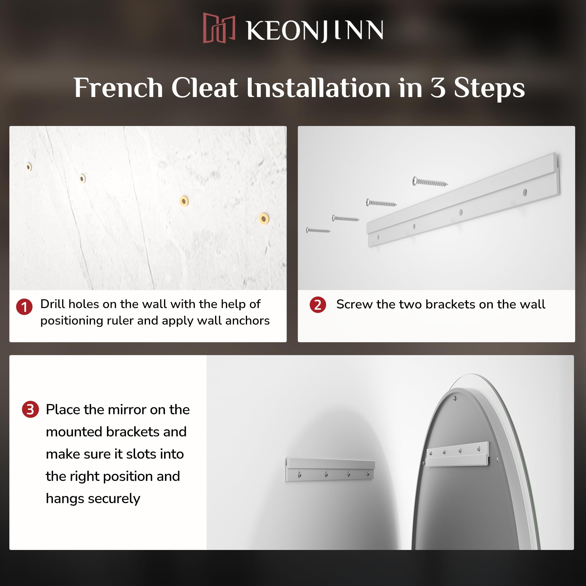 Keonjinn 24 x 36 Inch LED Bathroom Mirror with Anti-Fog & Dimmable Front Lighting - Shatter-Proof Oval Vanity Mirror with Memory Function (CRI 90+) - Perfect for Modern Bathrooms, Makeup Areas & Dressing Rooms