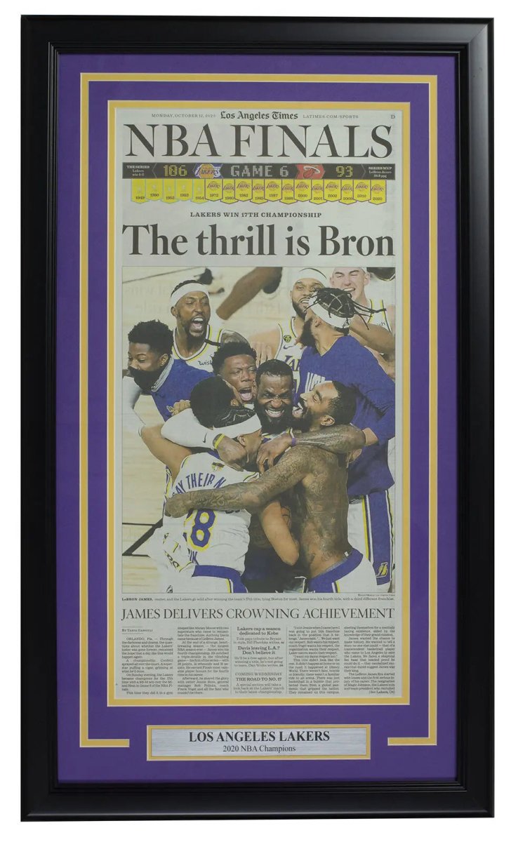 Los Angeles Lakers 2020 NBA Championship Framed Sports Newspaper Cover - Perfect for Lakers Fans, Man Cave, Sports Memorabilia Collection & Game Room Decor