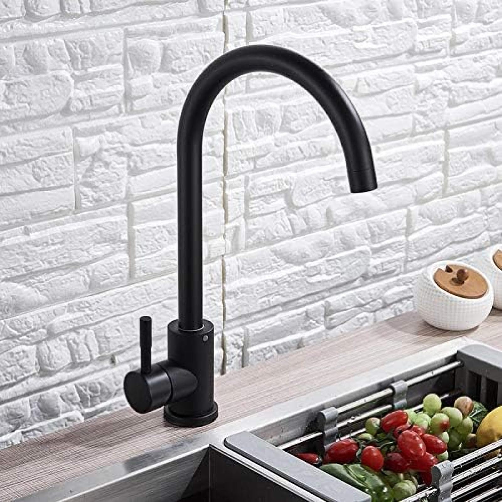CRJUS Matte Black Stainless Steel Kitchen Faucet - High Arch 360° Swivel Deck Mount Sink Faucet with Hot & Cold Water Mixer Tap | Perfect for Modern Farmhouse, RV, and Commercial Kitchen Sinks