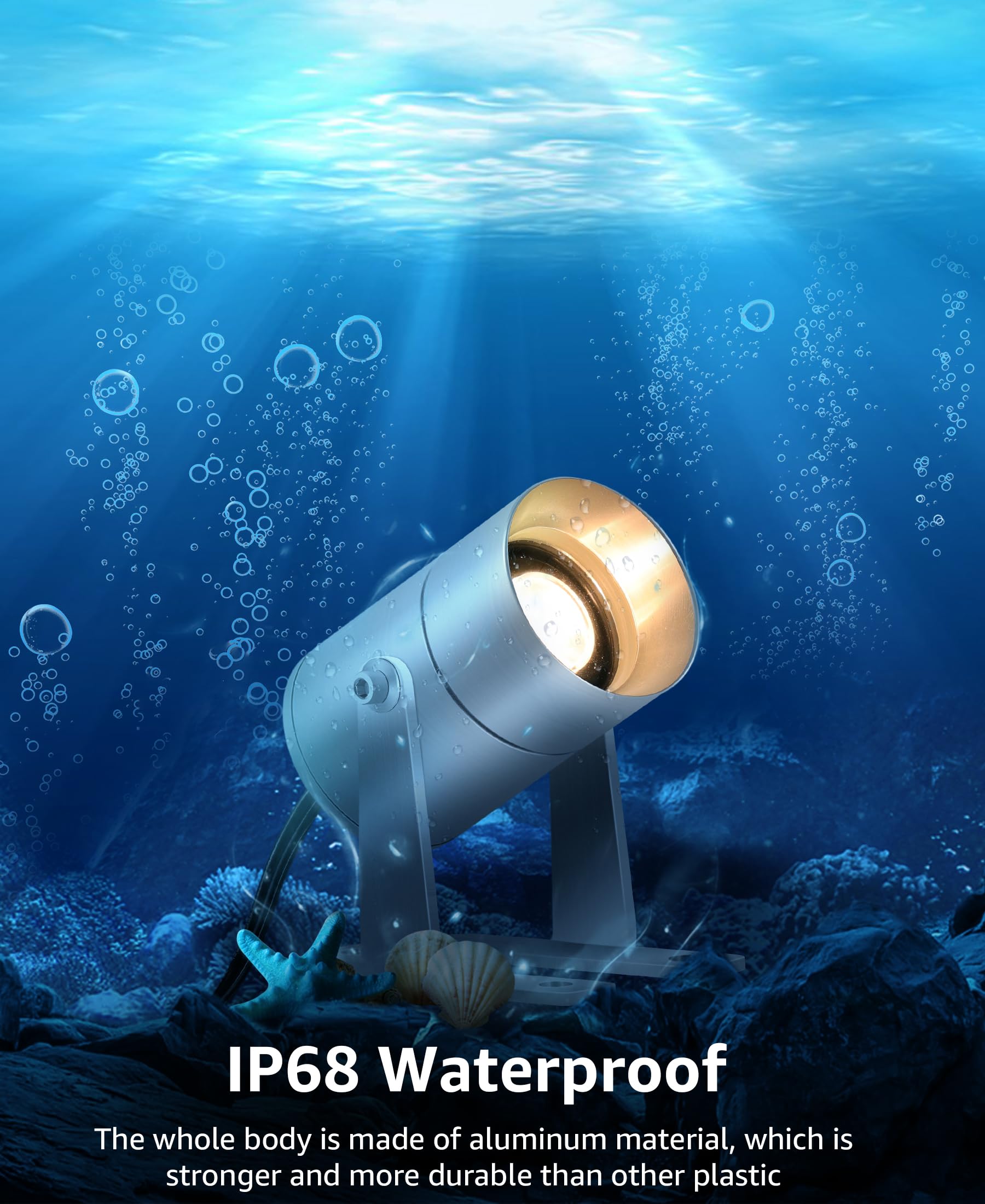 SUNVIE Underwater LED Lights - 12-24V AC/DC Submersible Pond & Fountain Lights, IP68 Waterproof Warm White for Pools, Fish Tanks & Garden Decor
