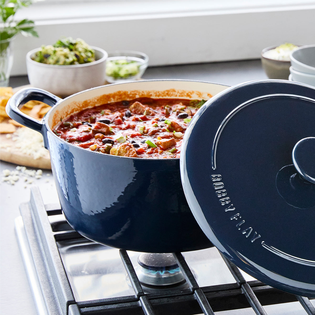 Bobby Flay by GreenPan 5.5 Quart Enameled Cast Iron Dutch Oven - Cobalt Blue | Heavy Duty Cookware for Braising, Stewing & Baking | Perfect for Soups, Bread & Family Meals