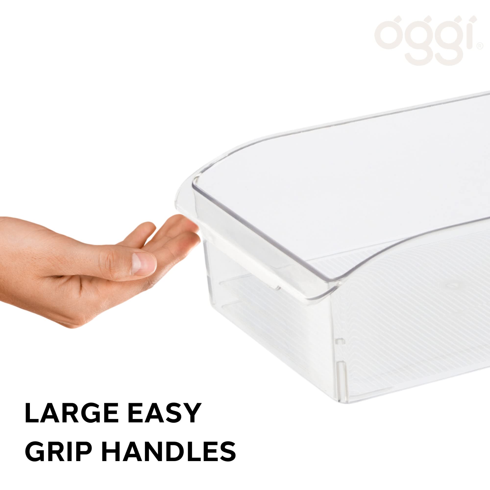Clear Plastic Refrigerator Organizer Bins - 6 Pack with Finger Grip Handles (12