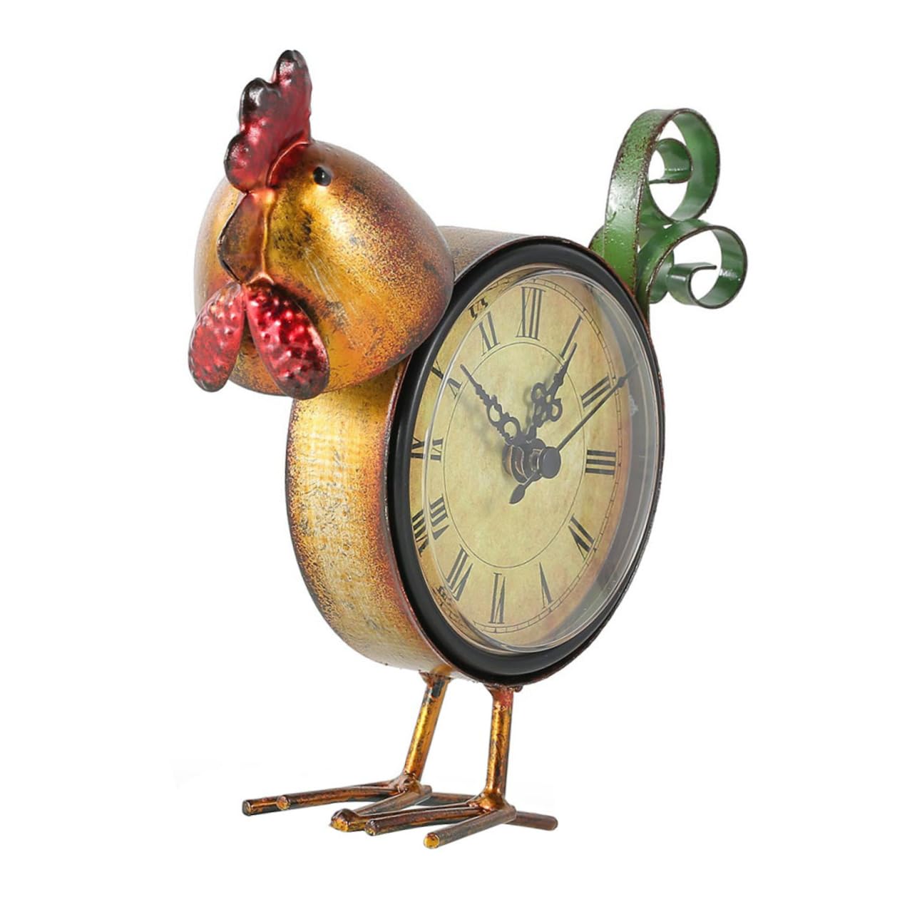 EXCEART Vintage Rooster Desk Clock - Handmade Rustic Home Decor, Arabic Style Chicken Figure Mantel Clock - Perfect for Farmhouse, Kitchen, Office & Gift Giving