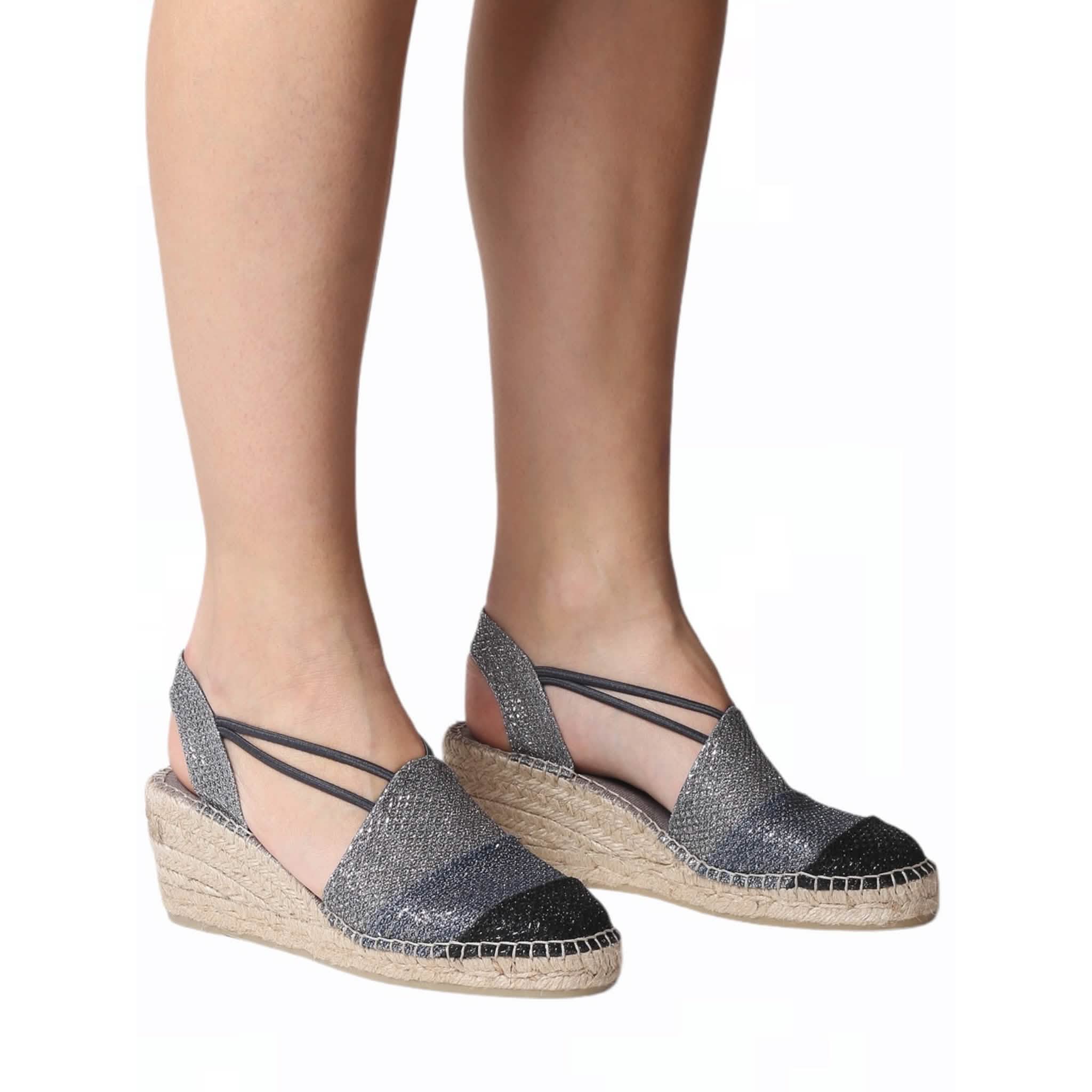 Women's Patchwork Shimmery Wedge Espadrille Sandals - Comfortable Summer Beach Shoes for Walking, Travel & Vacation Outfits