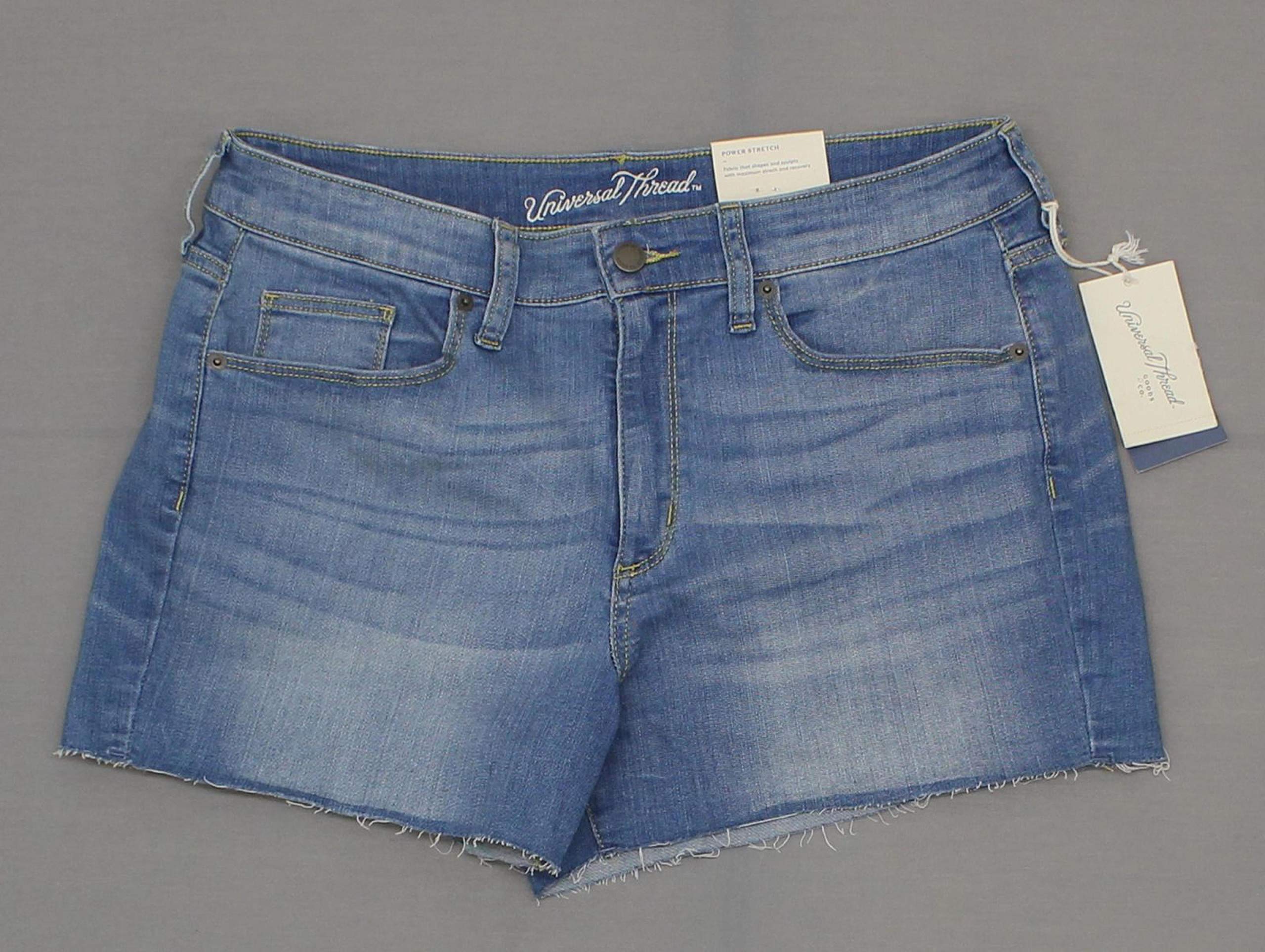 Universal Thread Women's Stretch High-Rise Midi Jean Shorts - Light Denim Blue Size 8 | Comfortable Summer Denim Shorts for Casual Wear, Beach Outings & Weekend Adventures