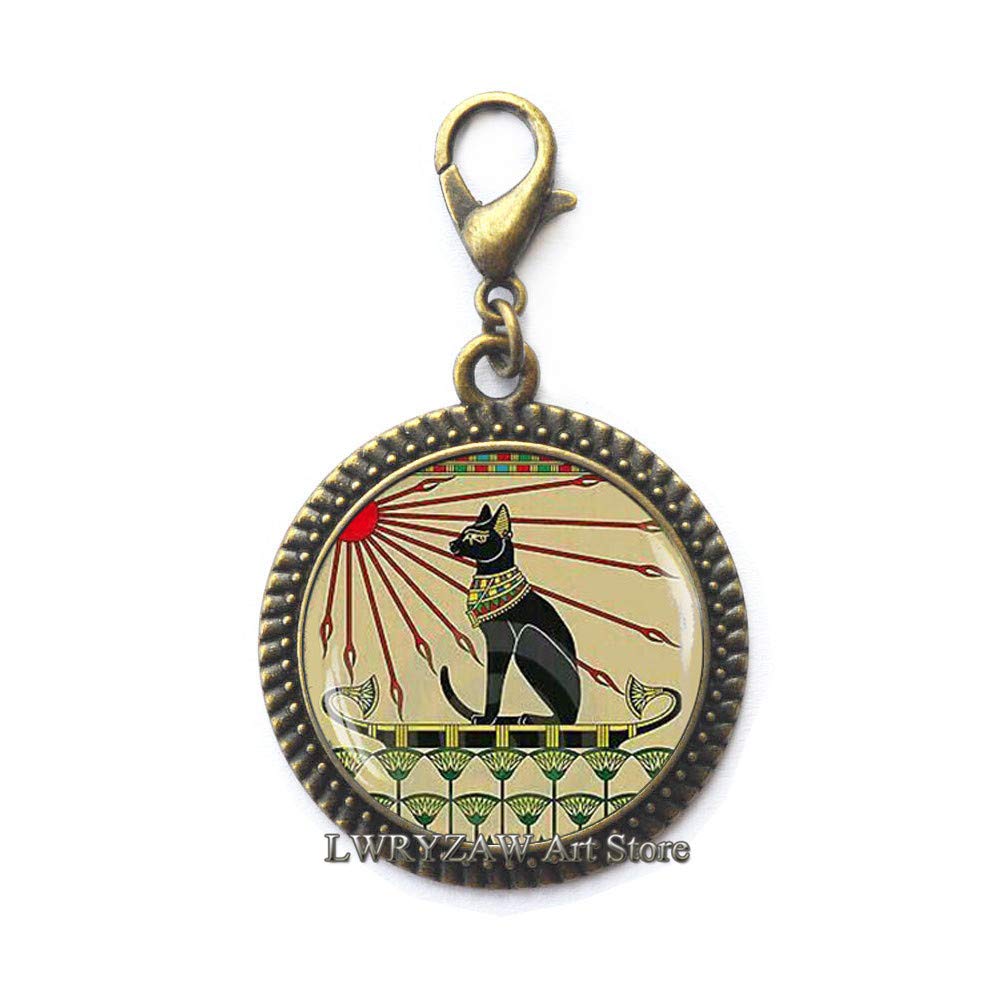Egyptian Cat Jewelry - Bastet Lobster Clasp & Black Cat Zipper Pull | Handmade Art Cat Pendant for Necklace & Bag Charm | Perfect for Gifts, Fashion Accessories & Egyptian Theme Outfits