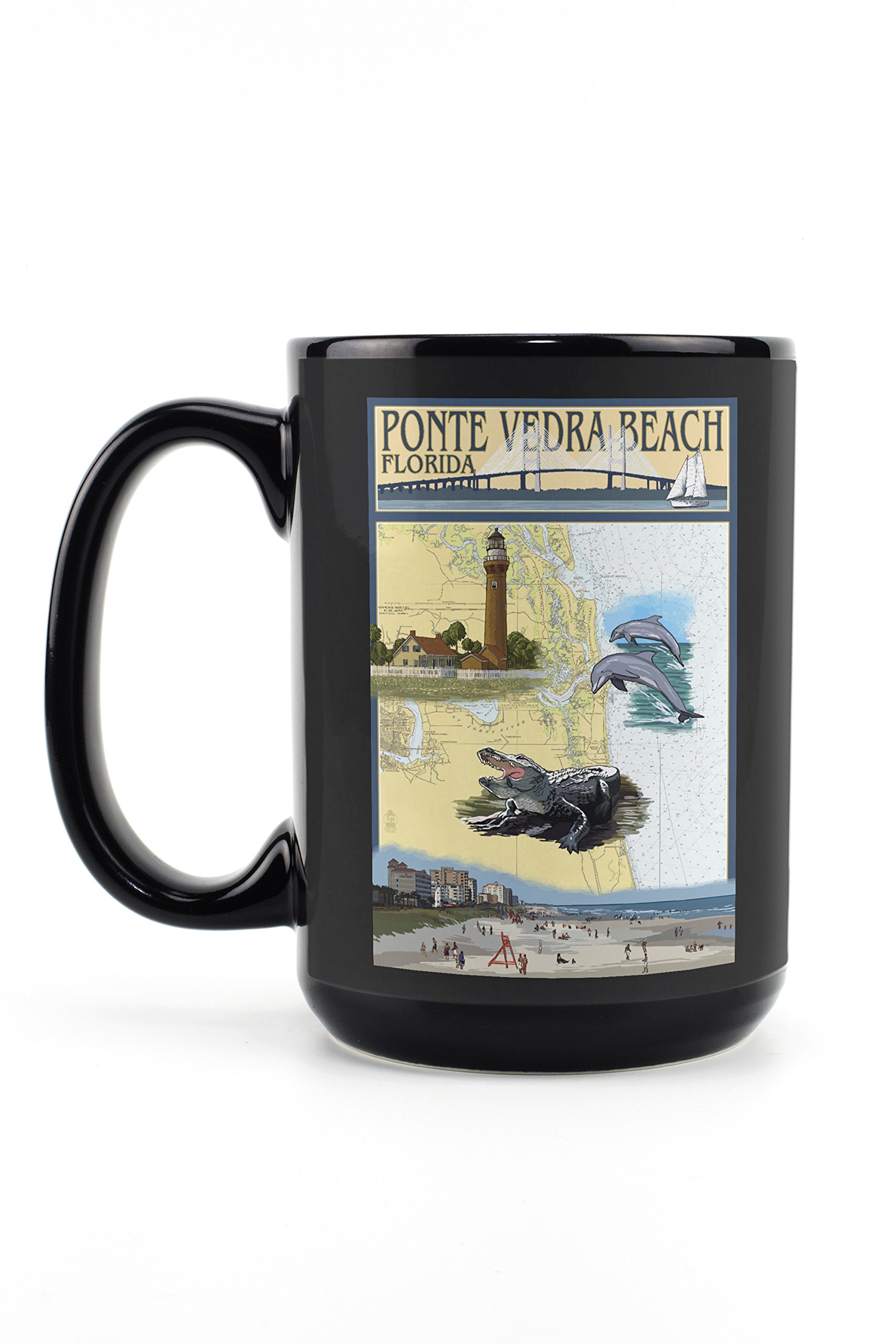 Ponte Vedra Florida Nautical Chart Ceramic Mug - 15oz Black Coffee & Tea Cup, Dishwasher & Microwave Safe - Perfect for Home, Office & Boat Use
