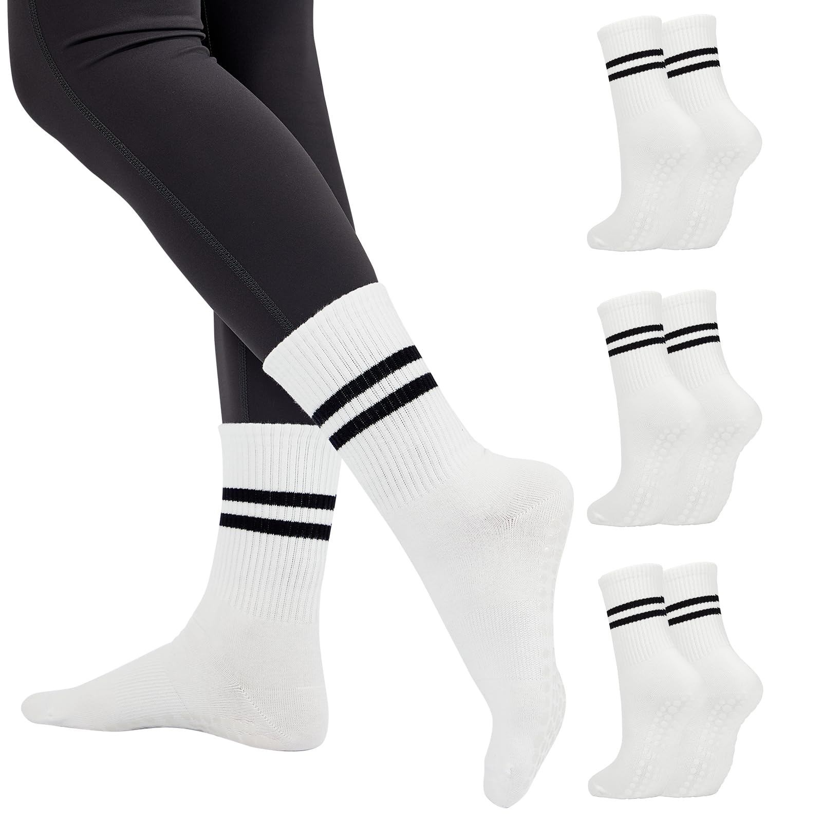 Non-Slip Yoga Socks for Women - Long Pilates & Ballet Socks with Grip - Perfect for Home Workout, Gym, Dance and Sports Activities