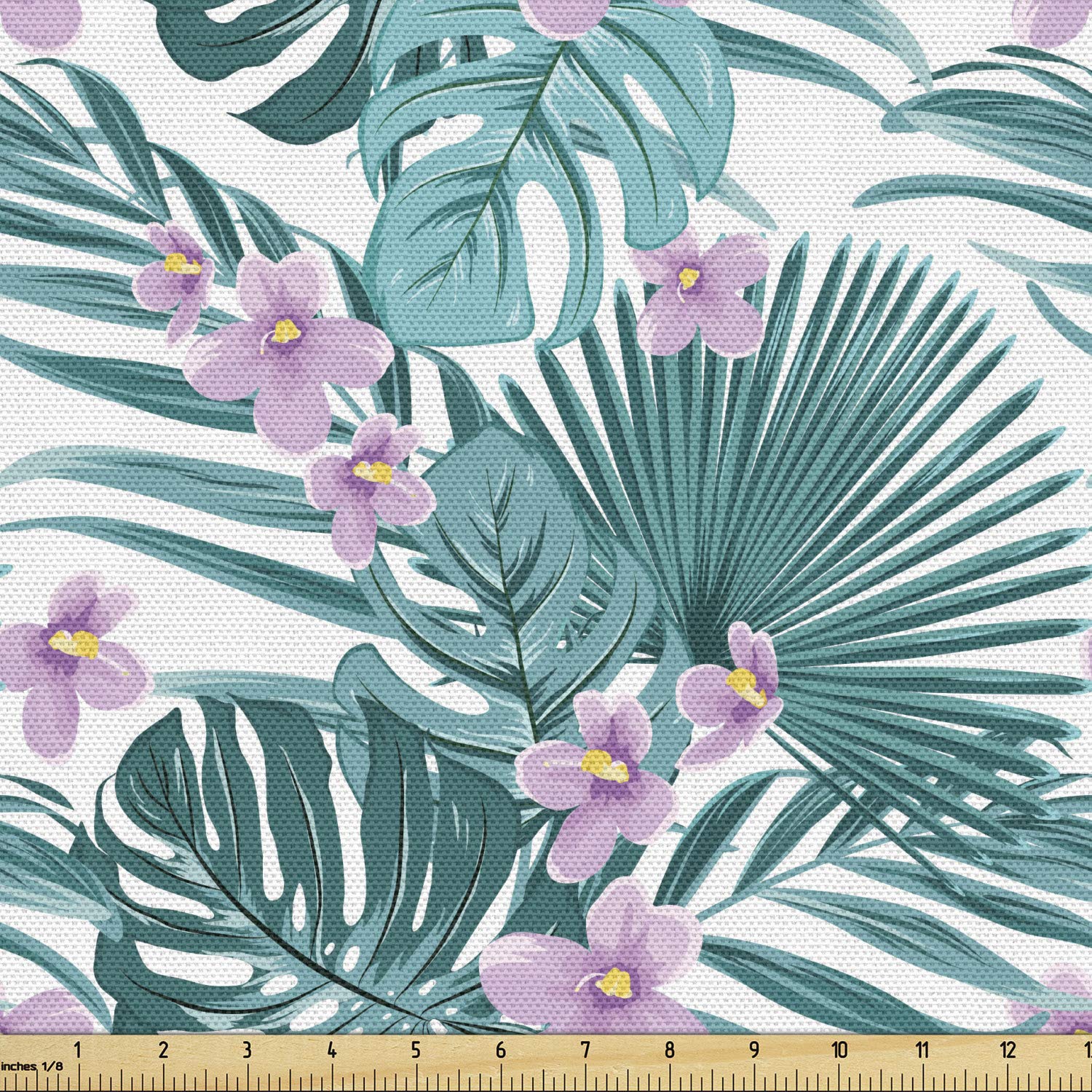 Ambesonne Tropical Fabric by The Yard - Palm Leaves Jungle Coconut Monstera Summer Artwork Decorative Upholstery Fabric for Sofa, Curtains, Pillows - 10 Yards Dark Teal Purple - Perfect for Boho Home Decor, Beach House Accents & DIY Craft Projects