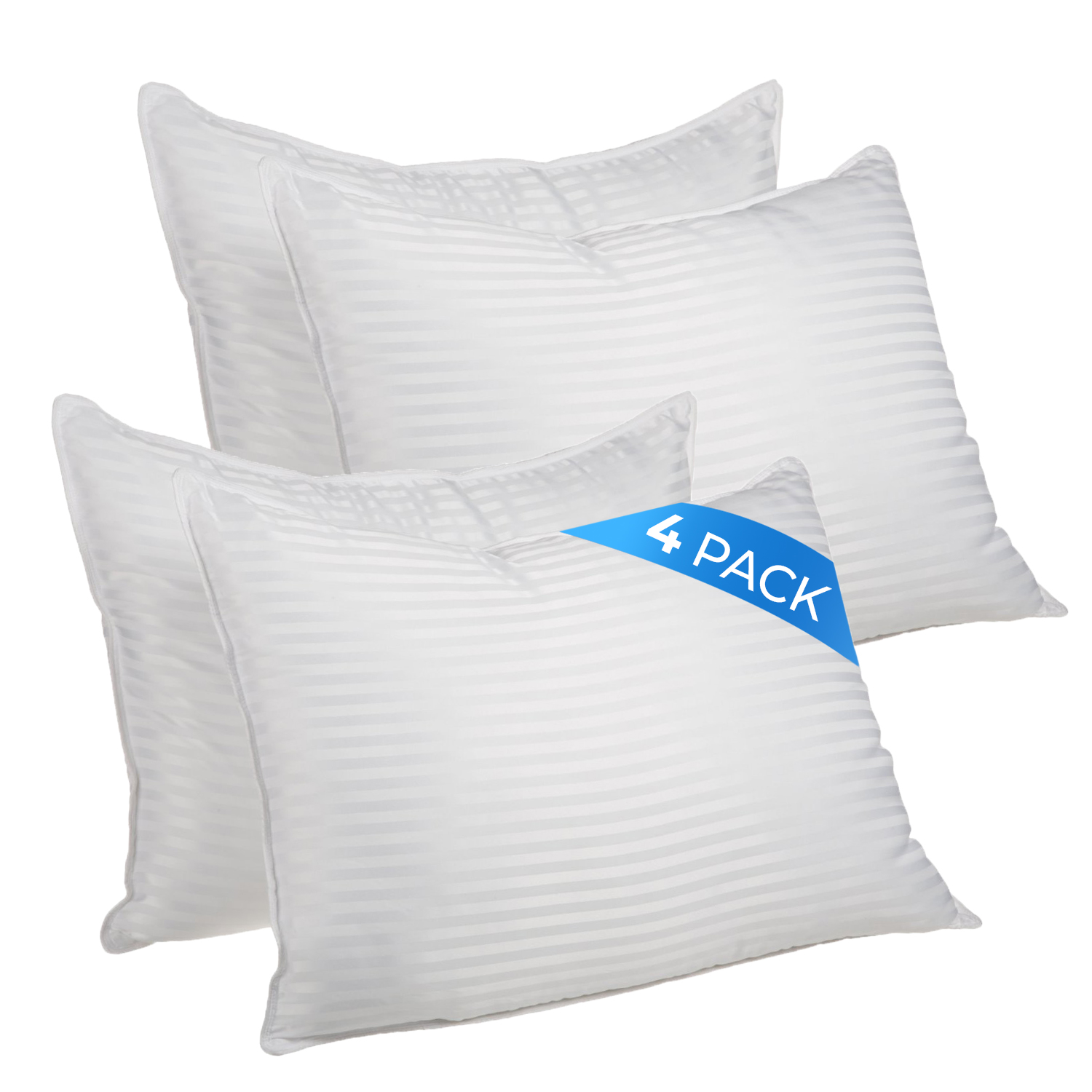 Soft & Breathable Microfiber Striped Pillow Set of 2 or 4 - Medium Support for Side Sleepers & Back Sleepers - Perfect for Bedroom, Guest Room & Dorm Decor
