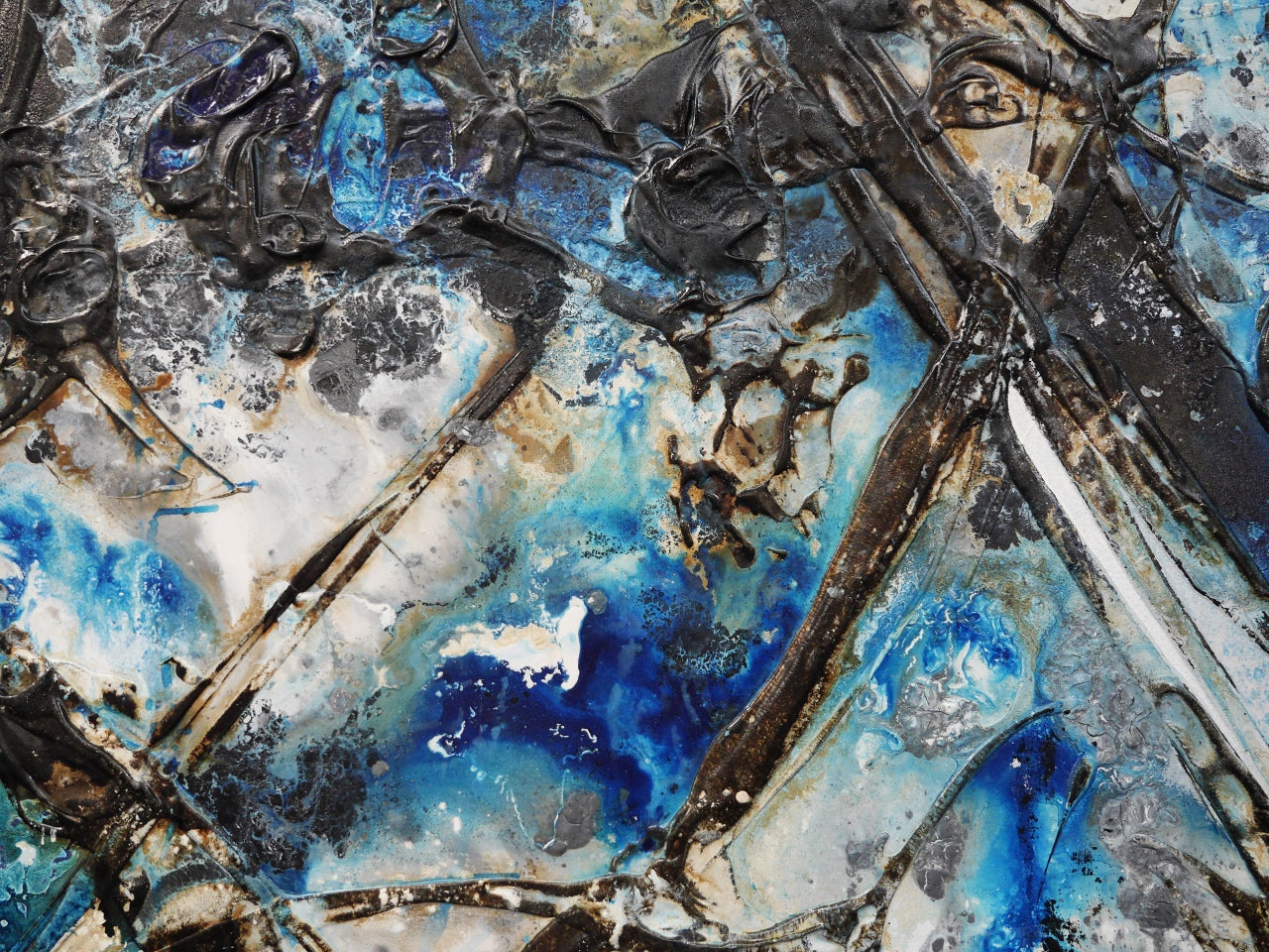Blue Steel 240cm x 100cm Abstract Textured Painting in Blue, Black & White - Modern Wall Art for Living Room, Bedroom or Office Decor