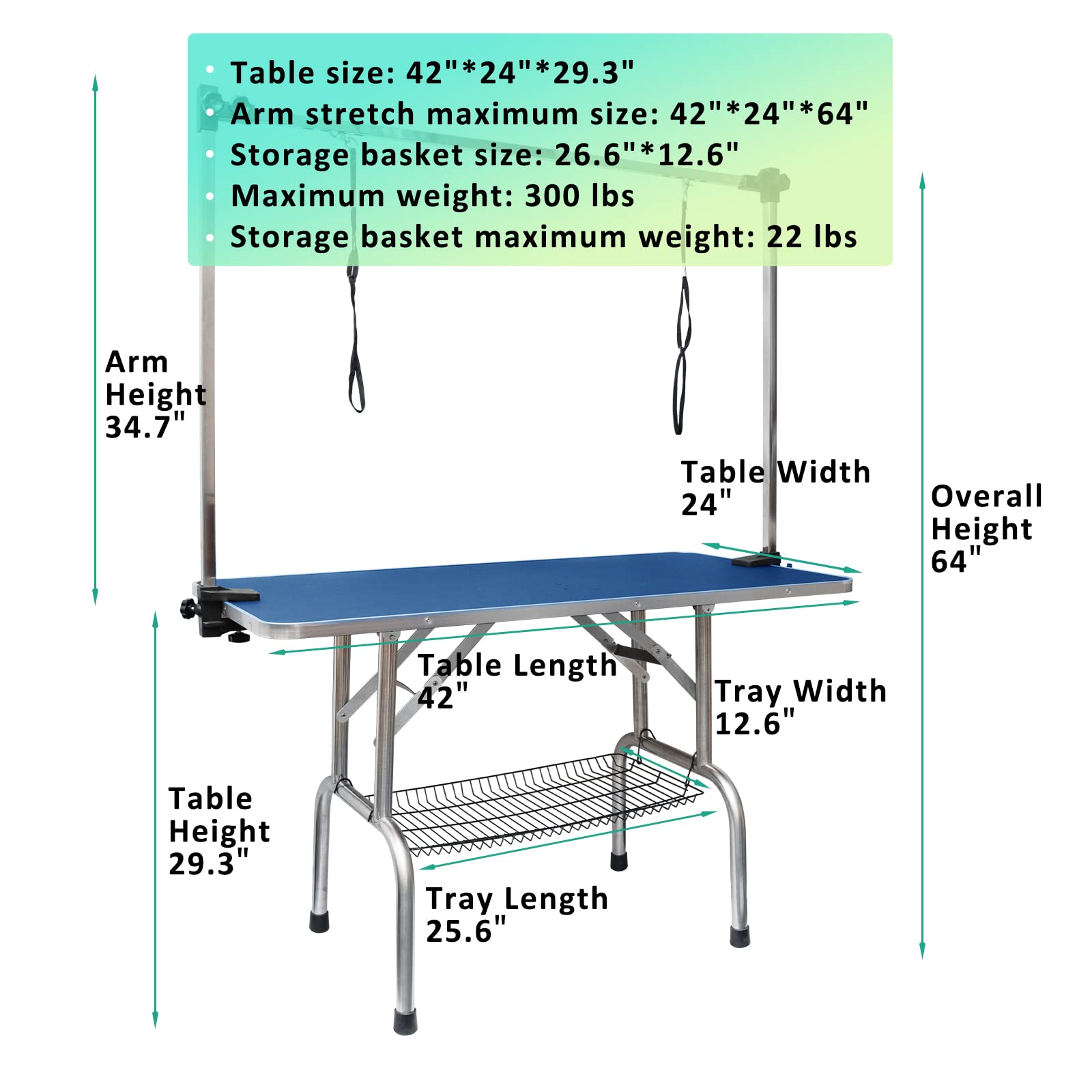 LOVMOR 42 Inch Adjustable Dog Grooming Table with Arm, Noose & Mesh Tray - Professional Pet Grooming Station for Home Use, Perfect for Bathing, Trimming & Styling Small to Large Dogs