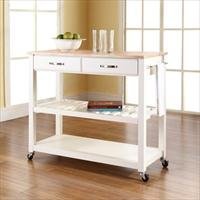 Crosley Furniture Natural Wood Top Kitchen Cart - Rolling Kitchen Island with Storage Shelf for Small Spaces, Farmhouse & Apartment Kitchens