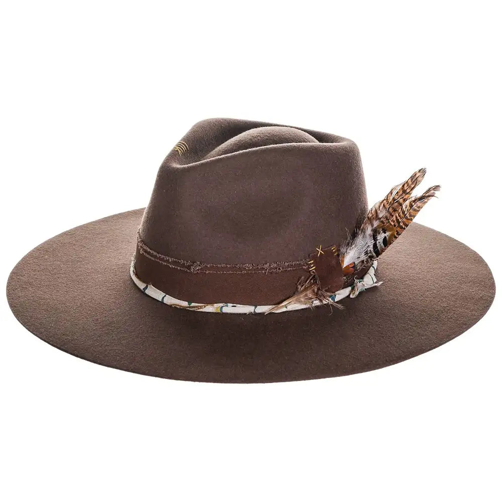 Justin Hattie Wide Brim Wool Felt Fedora Hat for Men & Women - Vintage Style Outdoor Sun Hat for Hiking, Travel & Fashion Accessories