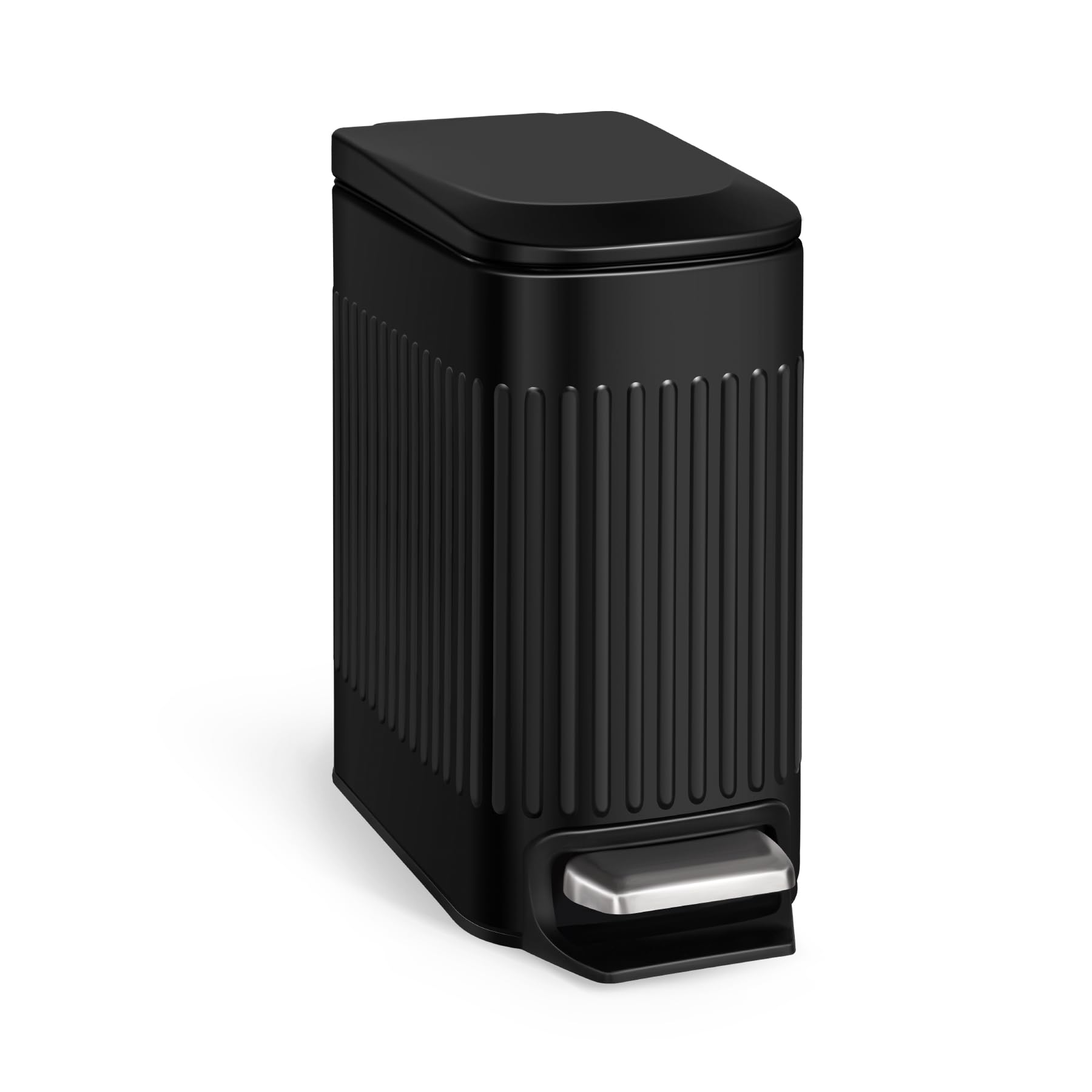 Cesun 1.6 Gallon Small Stainless Steel Bathroom Trash Can with Lid & Foot Pedal - Slim Matte Black Waste Basket for Bathroom, Office, Bedroom & Laundry - Perfect for Small Spaces & Odor Control