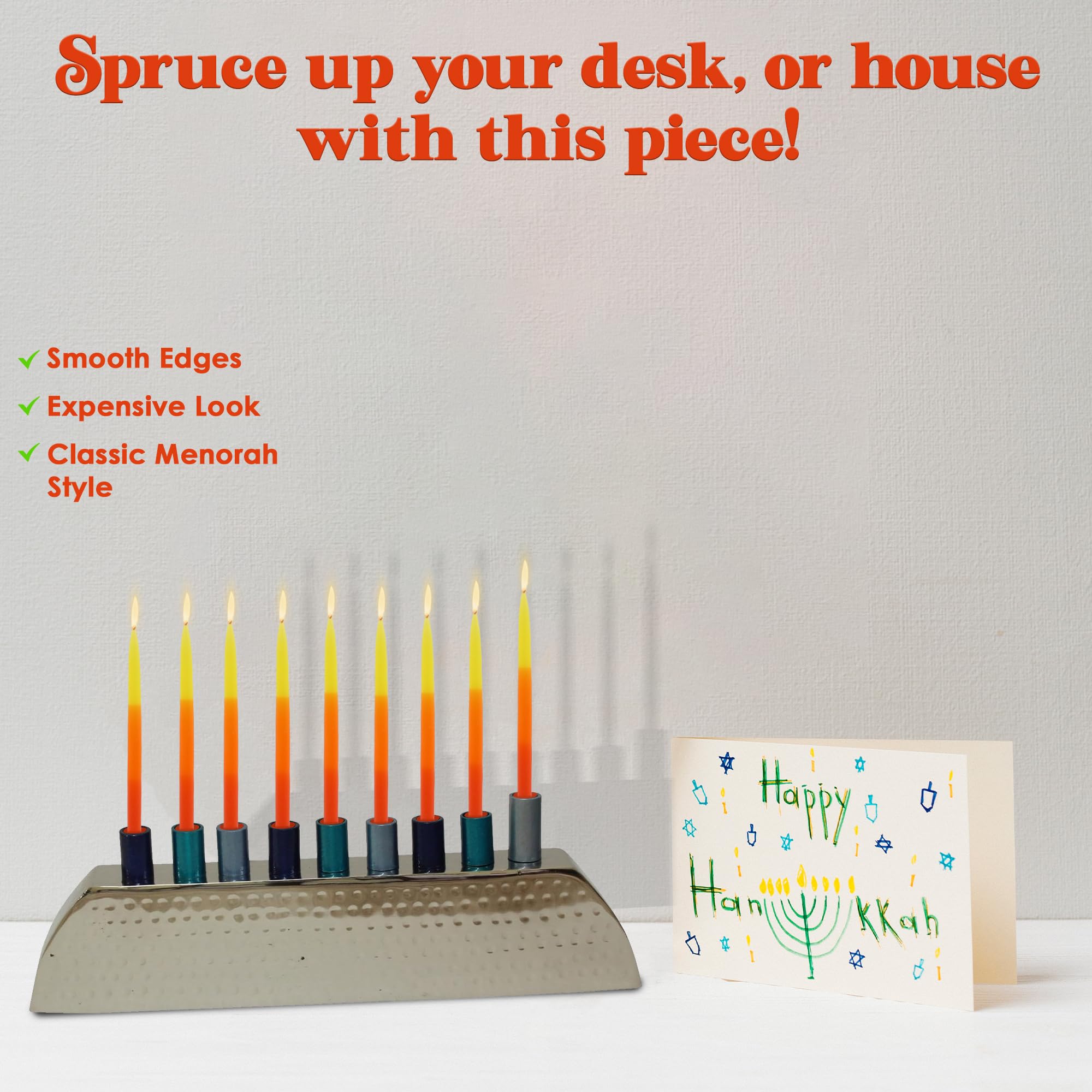 Majestic Giftware Aluminum Nickel-Plated Hanukkah Menorah with Gold Hammered Finish & Blue Cups (MN11128-BL) - 3