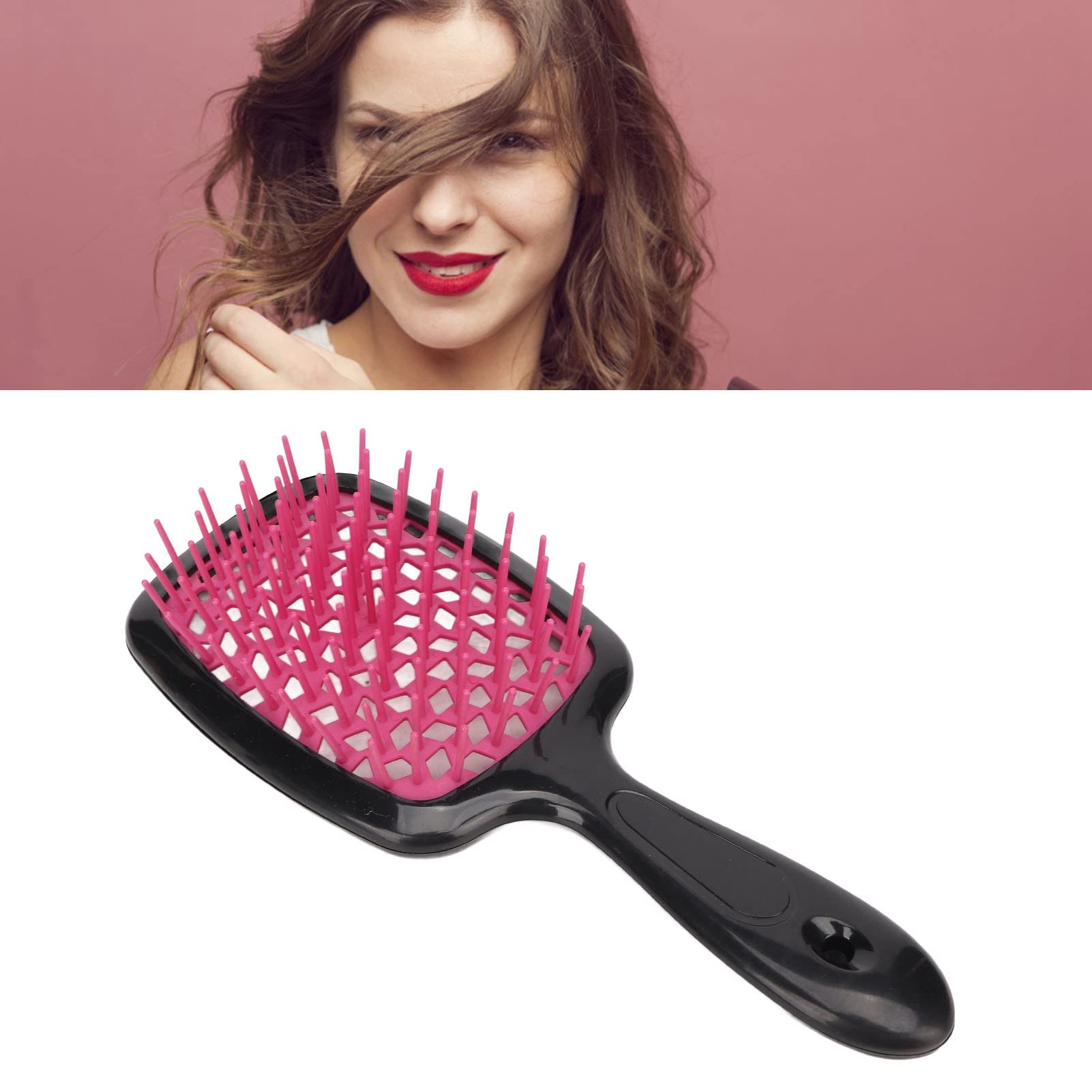 EXCLUZO Vent Paddle Hair Brush with Mellow Teeth - Detangling & Massaging Hairbrush for Wet & Dry Hair - Professional Ergonomic Design for Blow Drying (Rose Red) - Perfect for Salon, Home & Travel Use