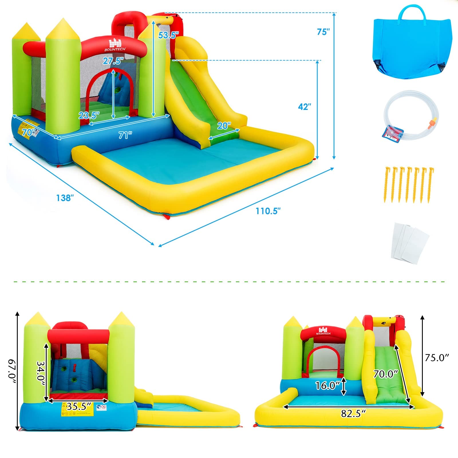 Costzon 12x9FT Inflatable Water Slide for Kids - Outdoor Bounce House with Jumping Area, Climbing Wall & Splash Pool | Blow Up Water Slides for Backyard, Summer Parties, Birthday Gifts & Outdoor Family Fun