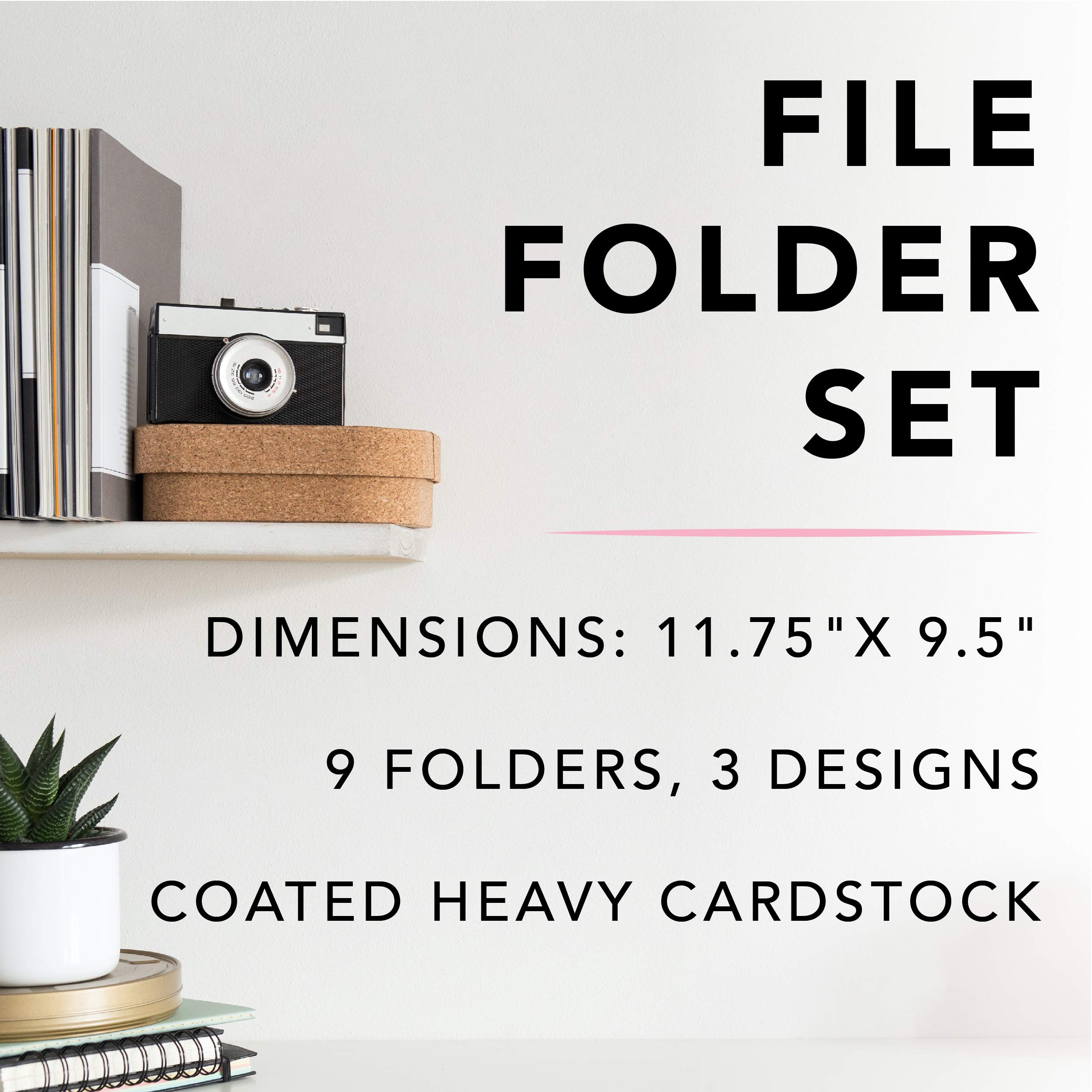 Premium Graphic Designer 'Very Important' File Folders - Set of 9 (3 Stylish Designs) | Letter Size Office Organizers | Decorative & Durable Coated Cardstock | Gold Foil Lettering & Leopard Print | 1/3-Cut Tabs - Perfect for Office Organization, Home Filing & Creative Workspaces