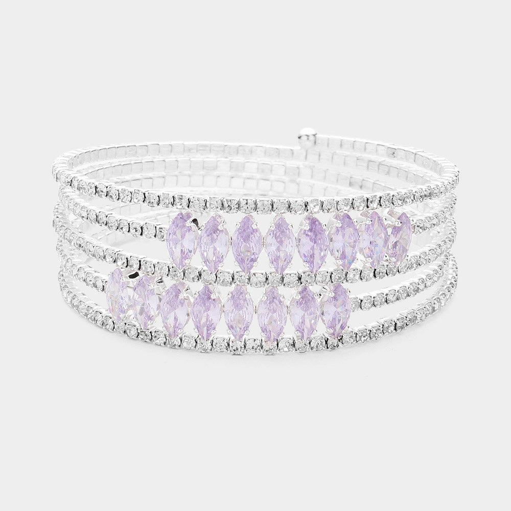 5 Row Violet CZ Marquise & Rhinestone Adjustable Pageant Bracelet for Prom, Wedding, Quinceañera | Elegant Costume Jewelry for Women & Teens | Perfect for Formal Events & Special Occasions