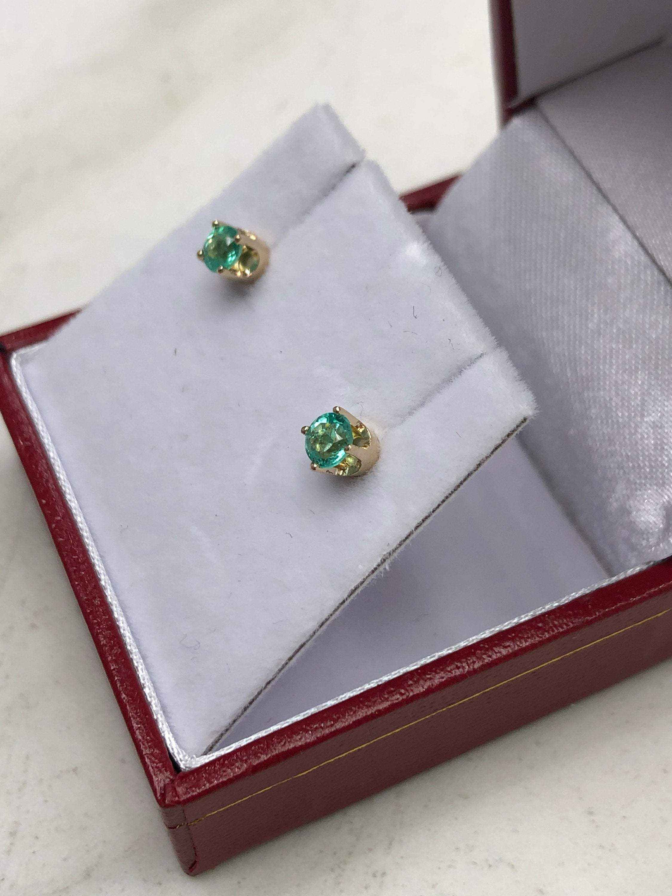 0.32tcw Petite Natural Emerald Round Stud Earrings in 14K Gold - Perfect for Everyday Wear, Gift Giving & Special Occasions