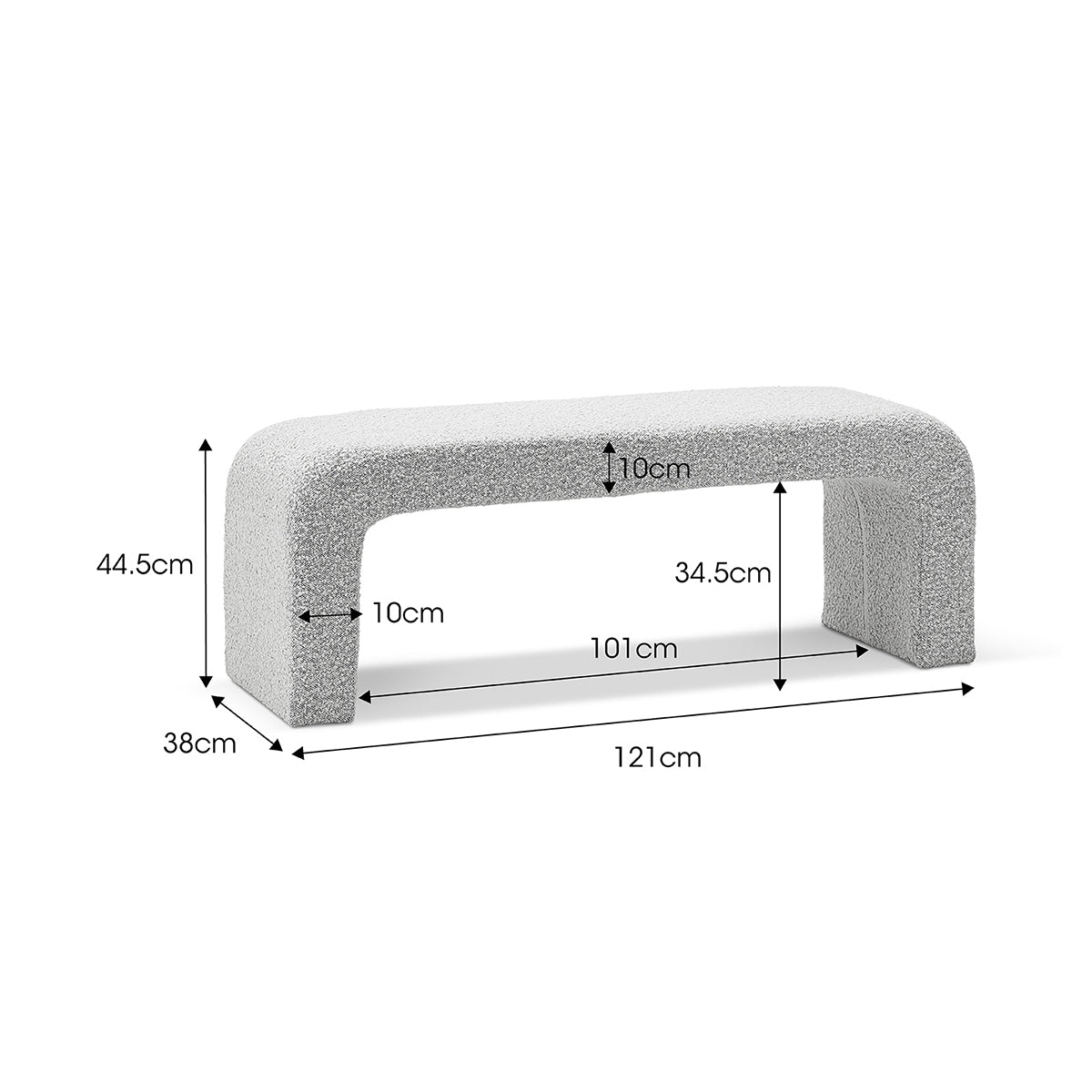 Camille Boucle Arch Bench - Modern Upholstered Accent Bench with Curved Design for Living Room, Bedroom, or Entryway