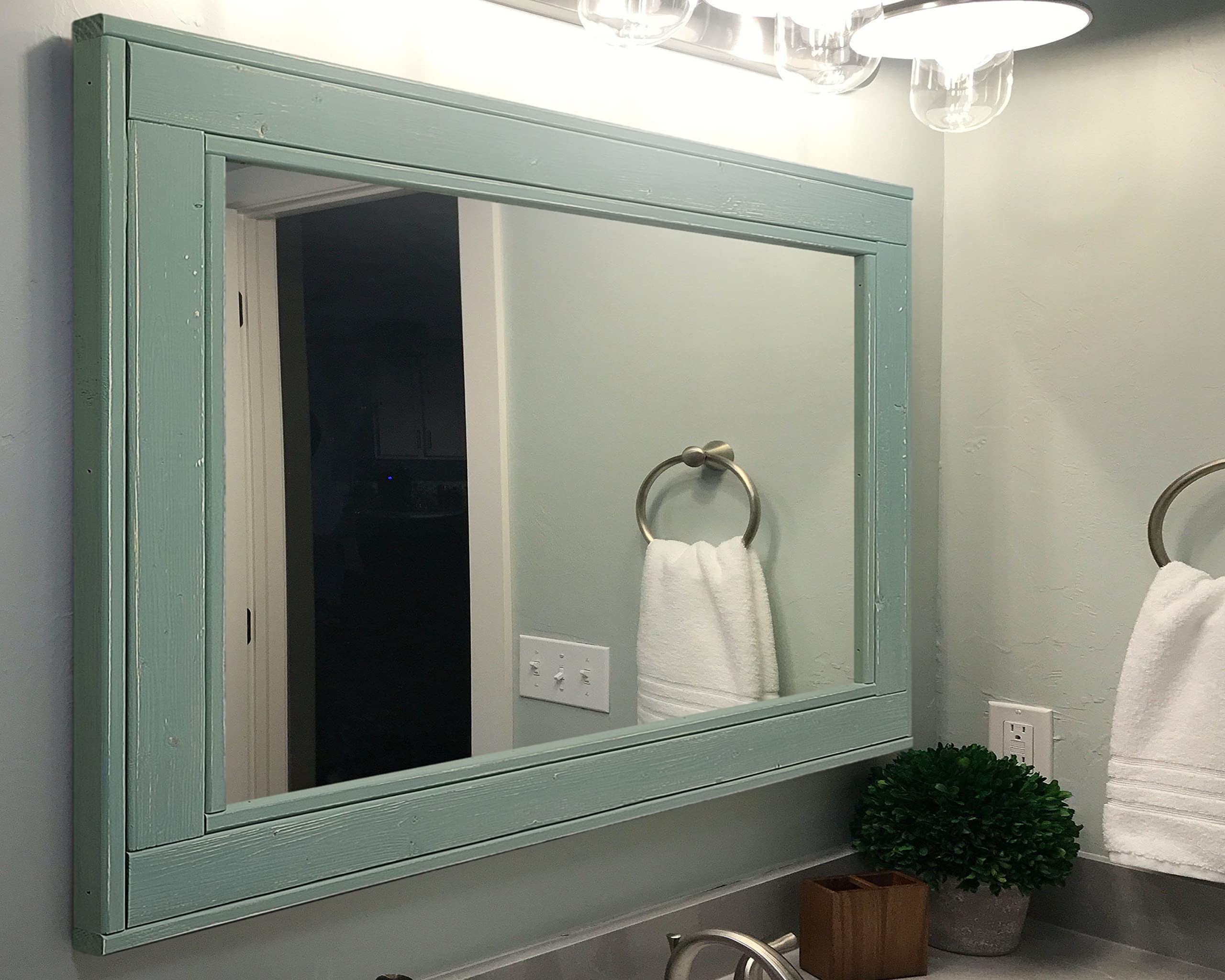Herringbone Reclaimed Wood Framed Mirror - 5 Sizes & 20 Custom Colors (Avocado Green Shown) - Rustic Wall Mirror for Living Room, Bedroom & Entryway - Farmhouse Home Decor & Wall Mirror Decor
