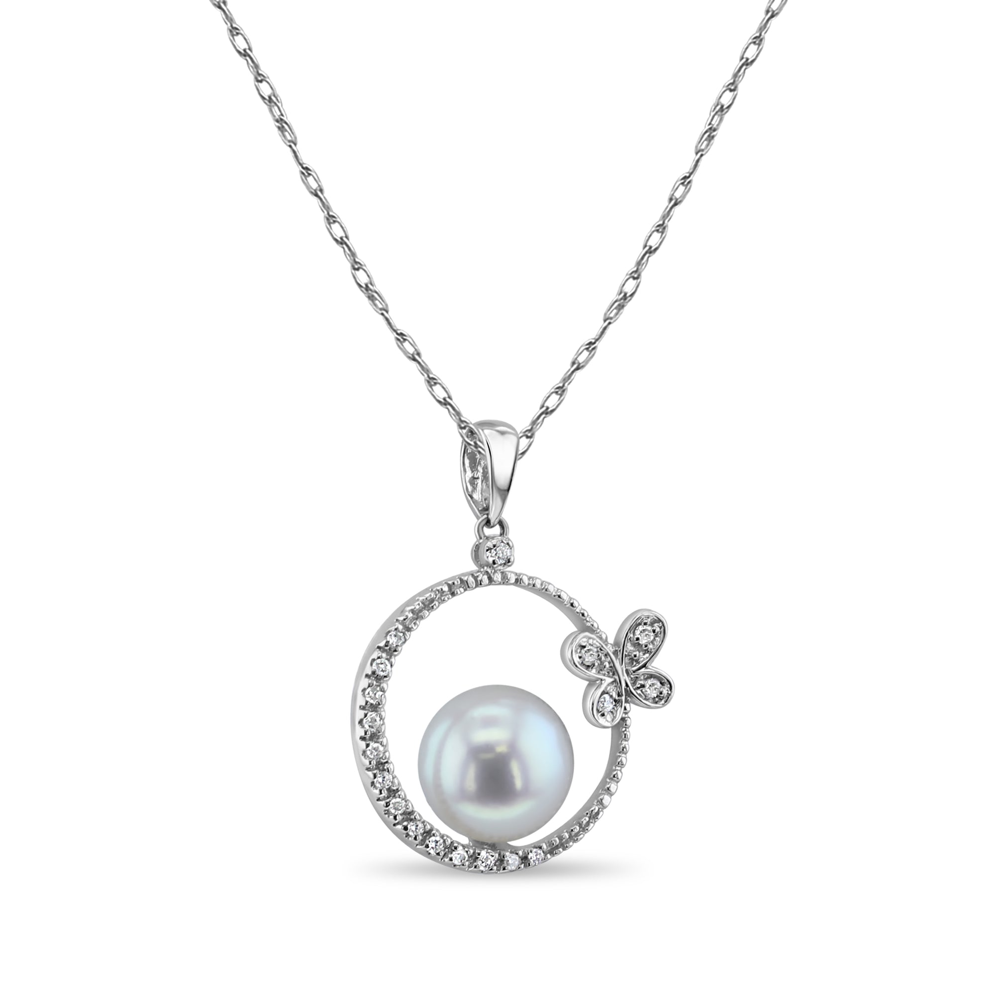14k White Gold Butterfly Freshwater Pearl Necklace - Elegant Jewelry for Women, Perfect for Weddings, Parties & Special Occasions