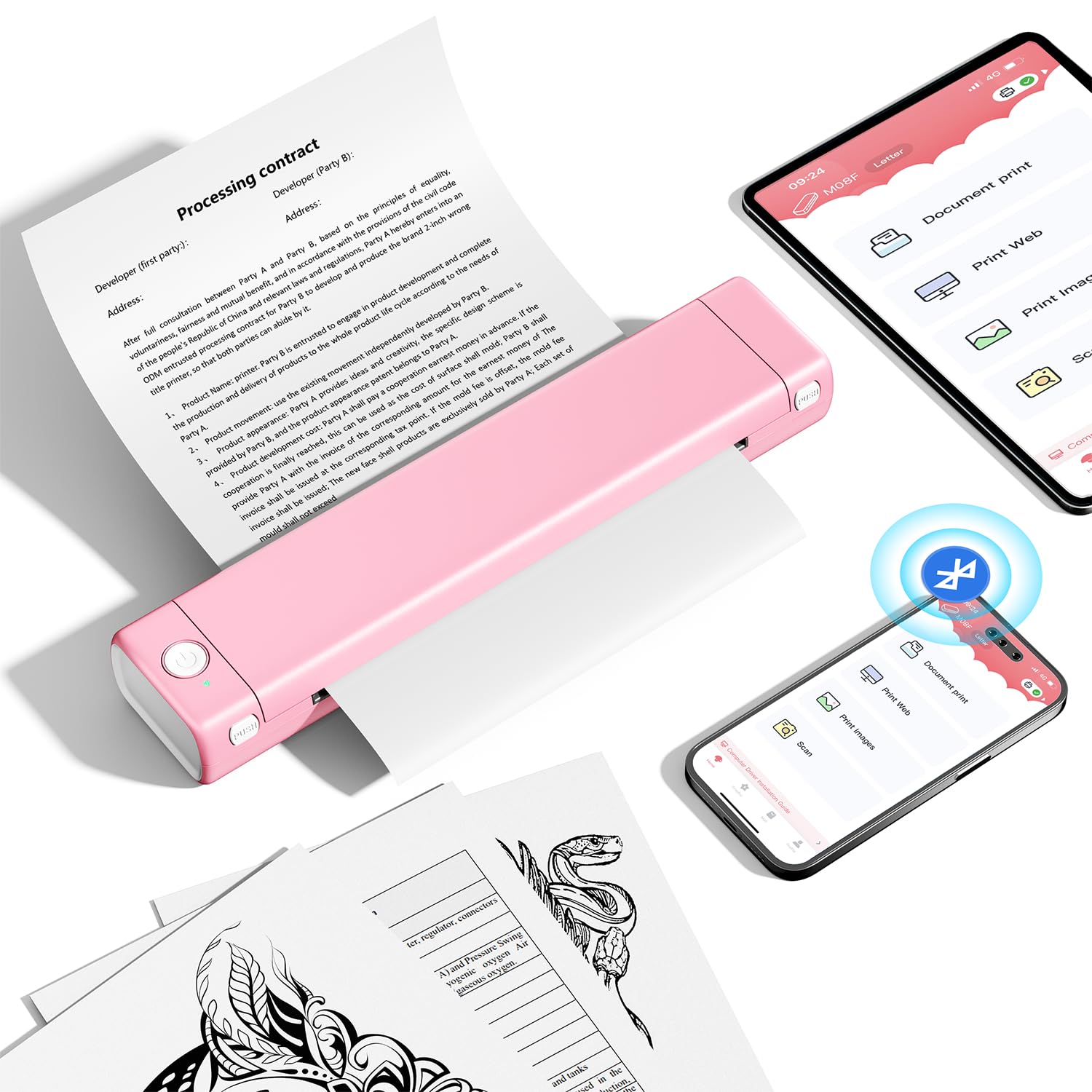 Itari M08F Portable Bluetooth Thermal Printer - Wireless Inkless Printer for Travel, Home, Office & Vehicles | Supports 8.5
