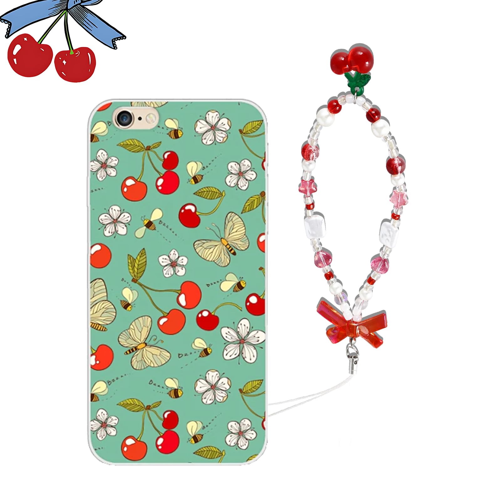 Cherry Phone Charms Strap - Cute Cell Phone Lanyard Wrist Strap with Pendant, Aesthetic Accessories for Phone, AirPods, Camera, and Bag - Perfect for Everyday Use, Travel, and Gift Giving