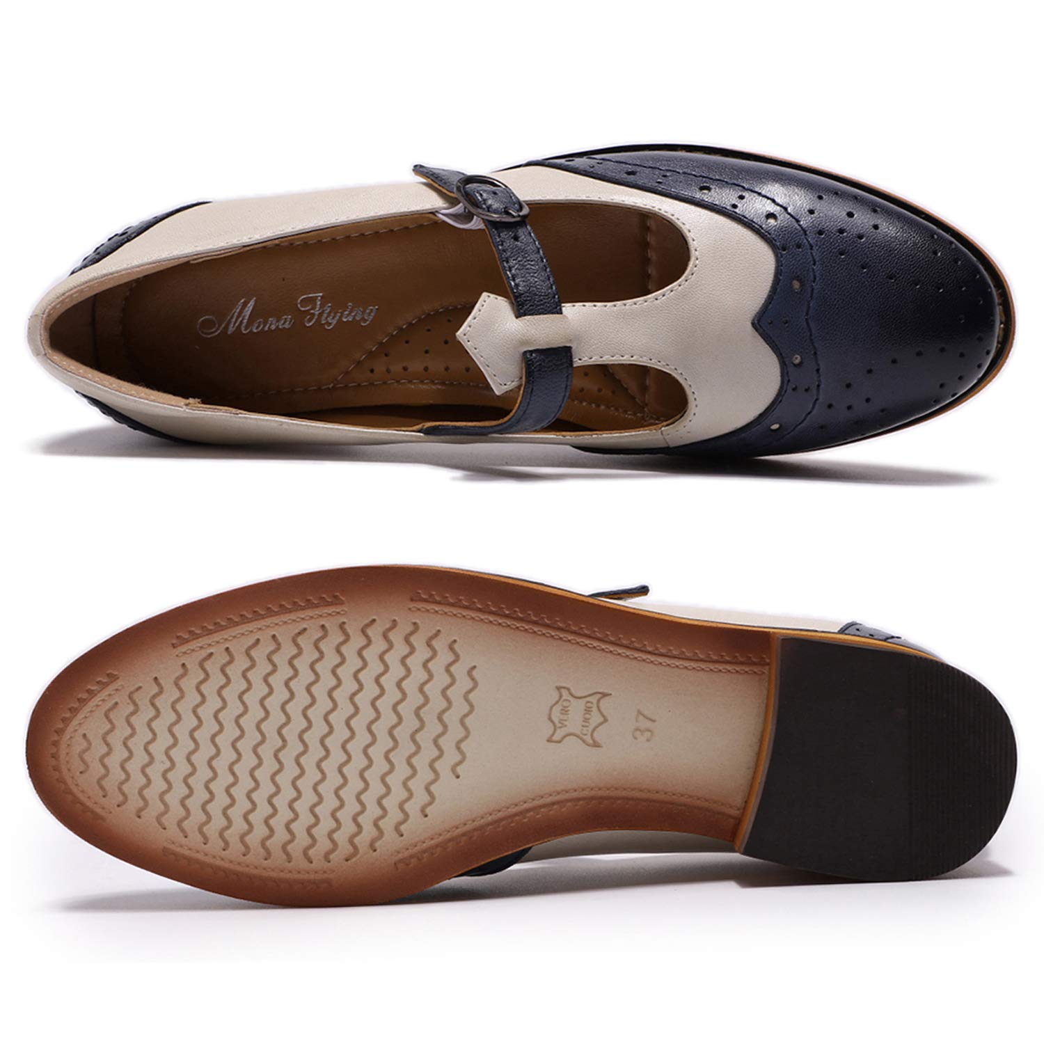 Women's Leather Wingtip Oxford Mary Jane Loafer - Casual T-Strap Flat Shoes for Ladies | Comfortable & Stylish Work & Everyday Wear