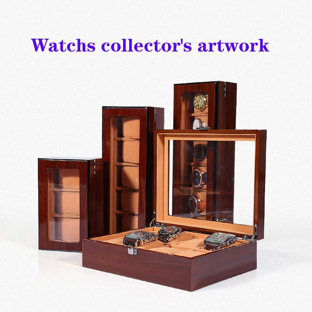 Premium Wooden Watch Storage Box with PU Leather - 3/5/6/8/12 Grids, Detachable Pillows & Lockable Metal Buckle | Jewelry Organizer Case for Men & Women | Perfect for Watch Collection, Travel & Gift Giving