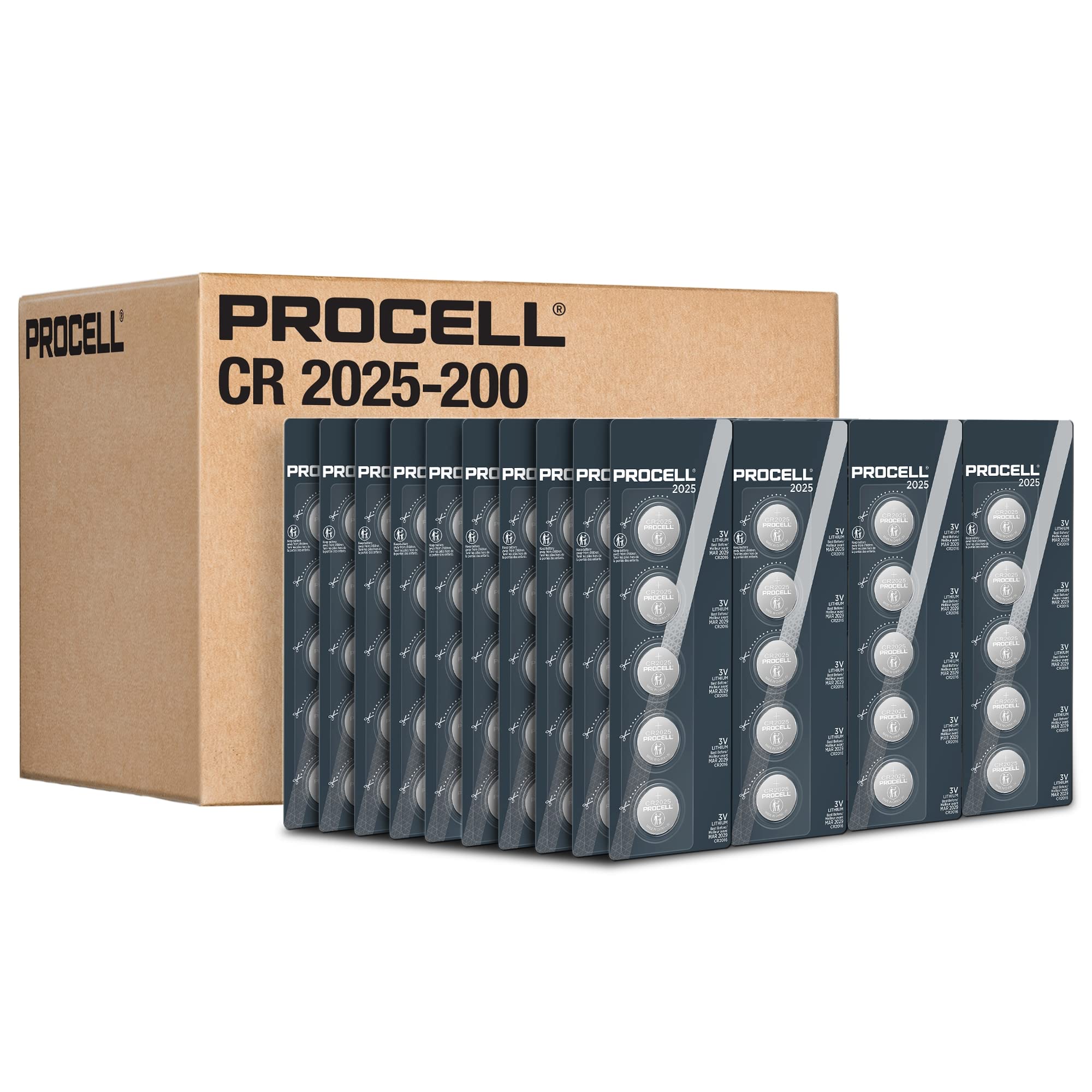 PROCELL CR2025 3V Lithium Coin Battery (200-Count Bulk Pack) - Long-Lasting Power for Smoke Detectors, Key Fobs, Glucometers, Medical Devices & Home Electronics | Ideal for Emergency Kits, IoT Devices & Wearable Tech