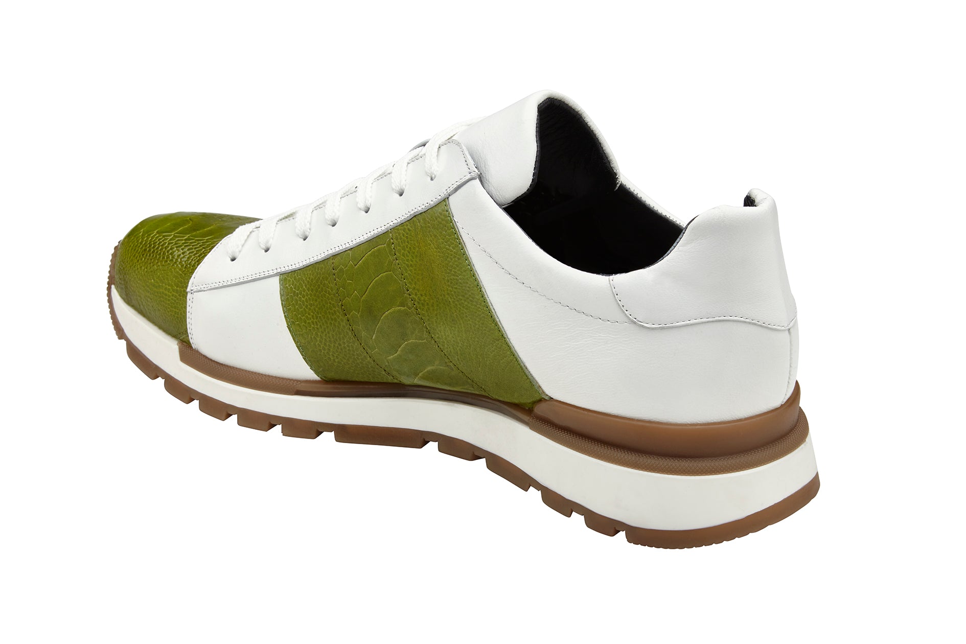 Belvedere Blake Genuine Ostrich & Italian Calf Leather Sneakers - Lime/White 33629 | Comfortable Luxury Casual Shoes for Men | Perfect for Office, Dating & Travel