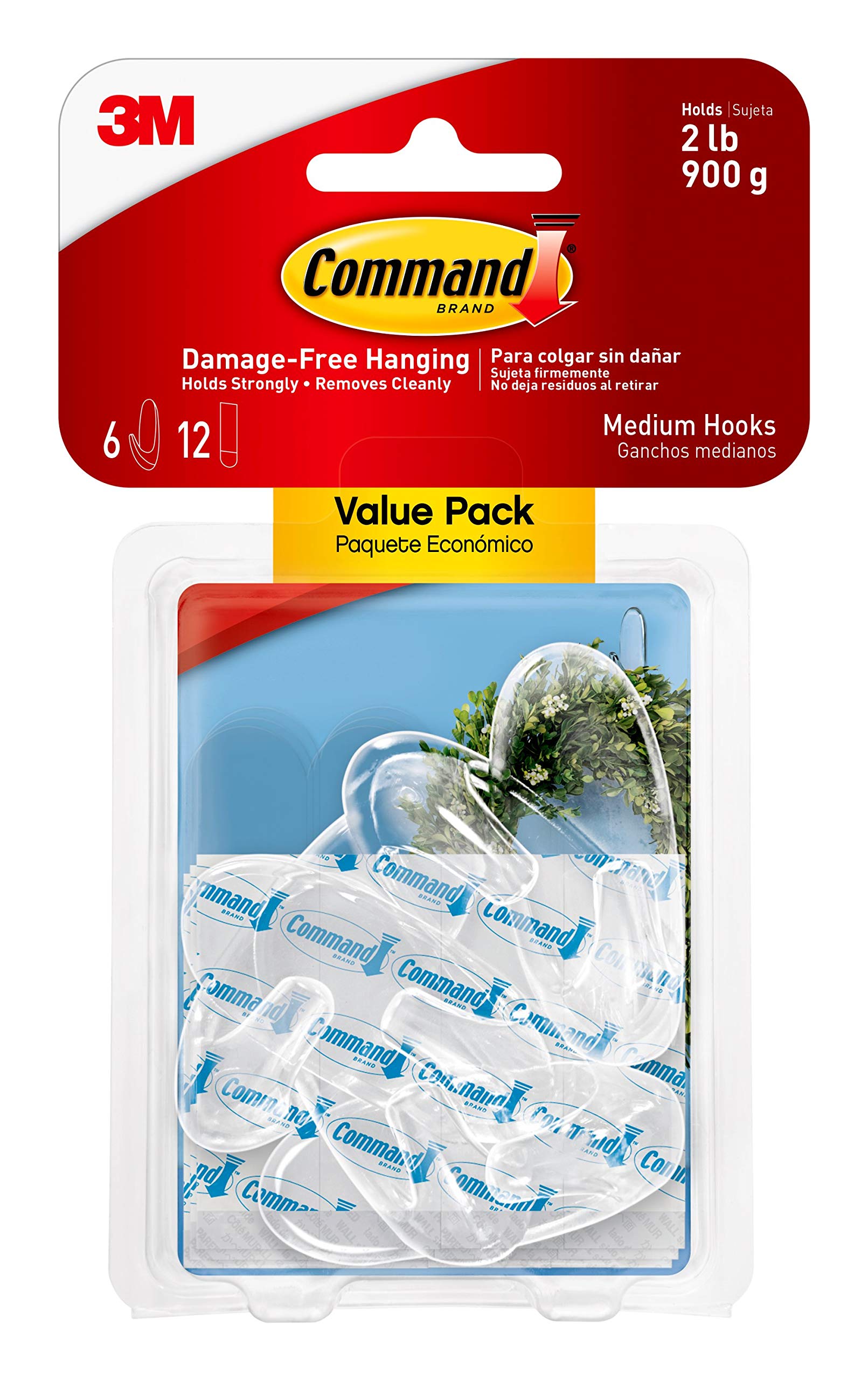 Command 17091CLRVP Medium Clear Adhesive Hooks - 6 Pack, Damage-Free Hanging Solution for Home & Office Organization - Perfect for Hanging Towels, Keys, Decor & More