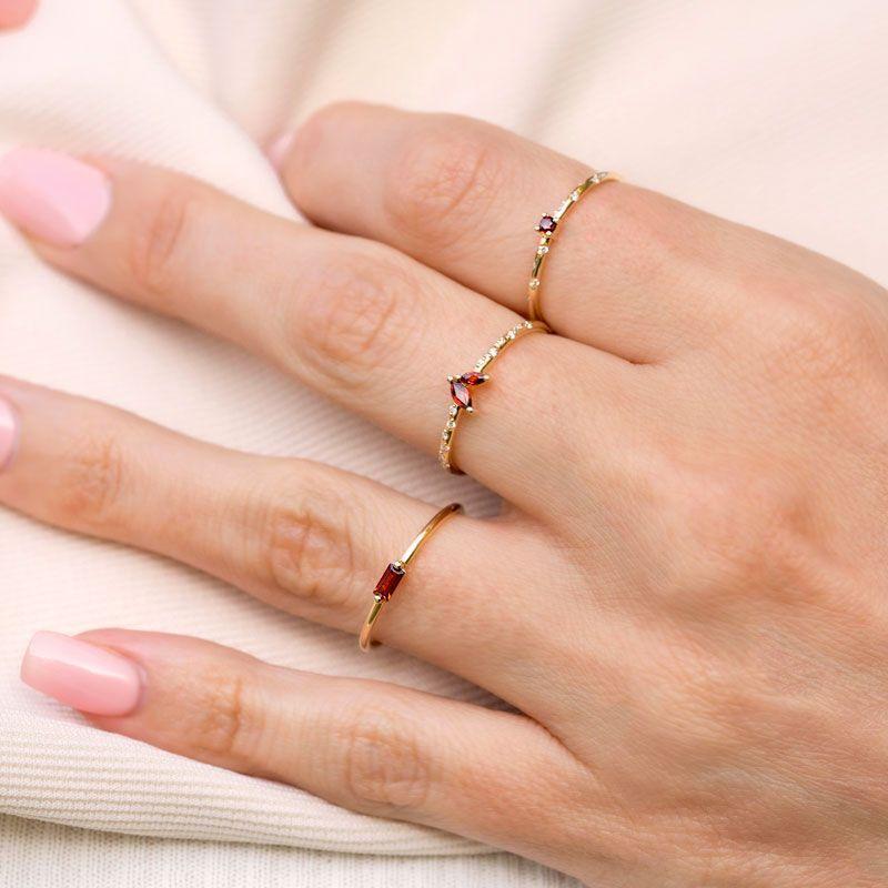 Elegant Garnet Baguette Ring - Dainty Stackable Band for Women | Perfect for Everyday Wear, Date Nights & Special Occasions