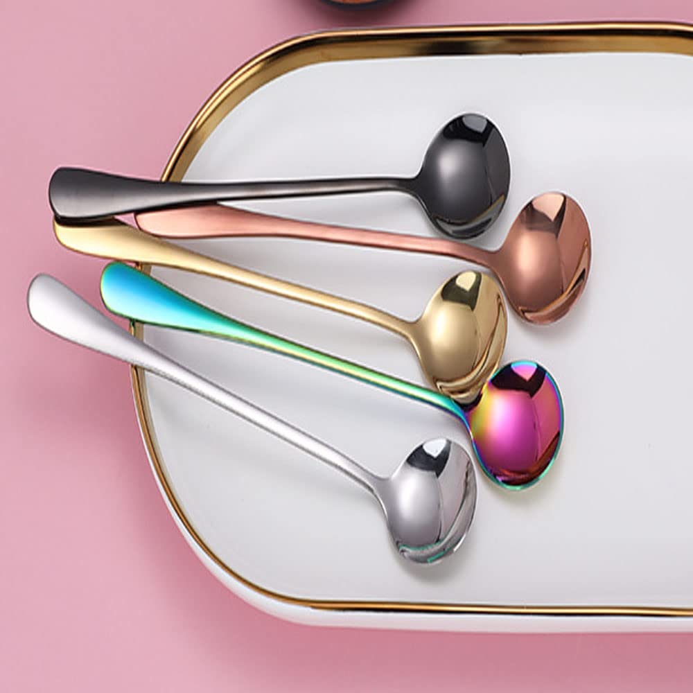 Rose Gold Stainless Steel Serving Spoons Set of 5 - Mirror Finish Soup, Rice, Tea, Coffee & Dessert Utensils for Dining, Entertaining & Kitchen Use